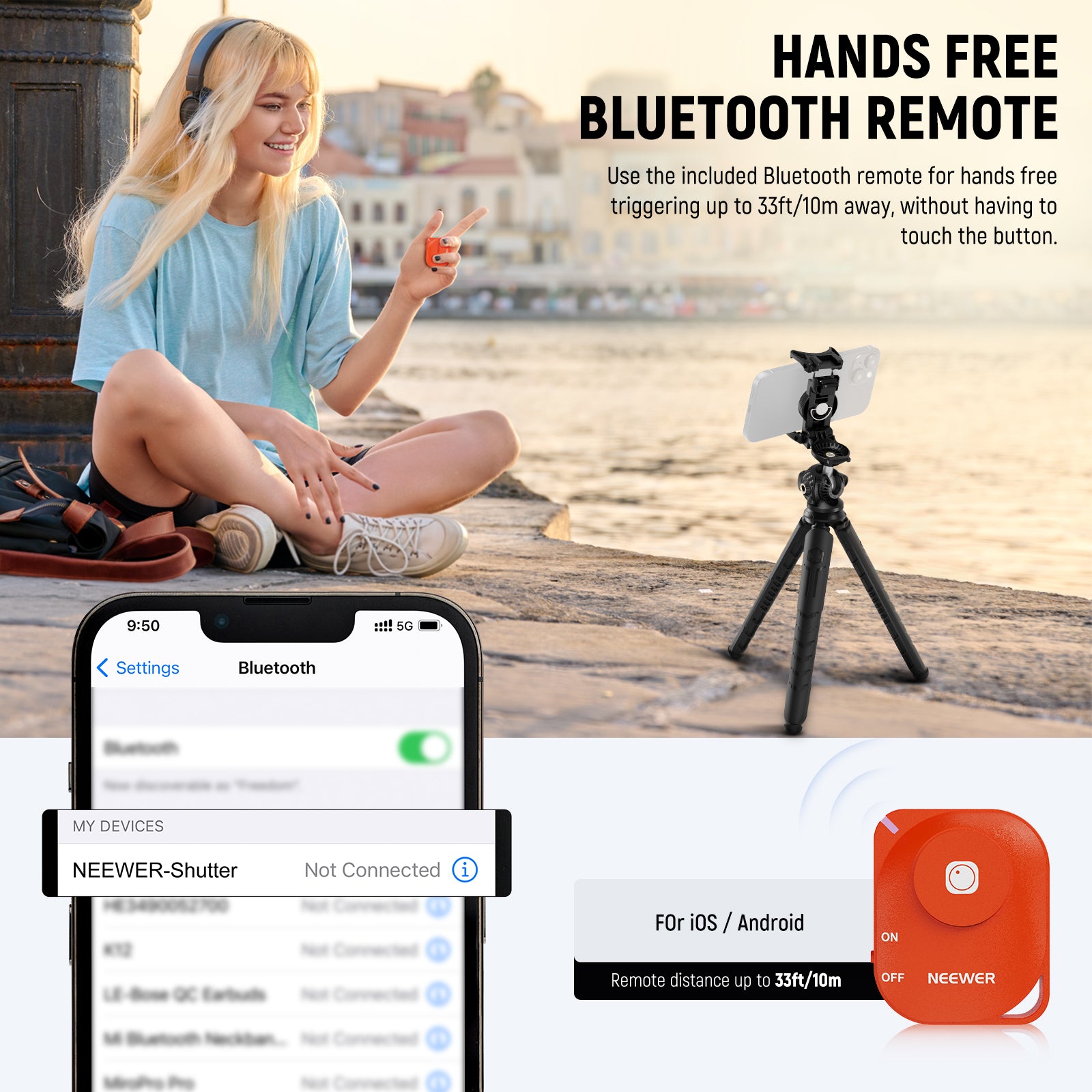 NEEWER TP35 Flexible Mini Tripod kit ncludes a Bluetooth shutter release to trigger afar
