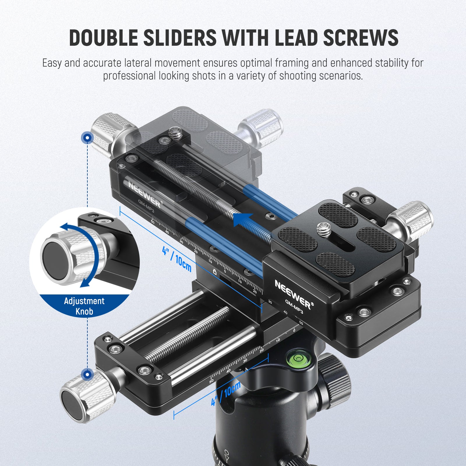 NEEWER GM-MP3 4 Axis Macro Focusing Rail ensures optimal framing and enhances stability.