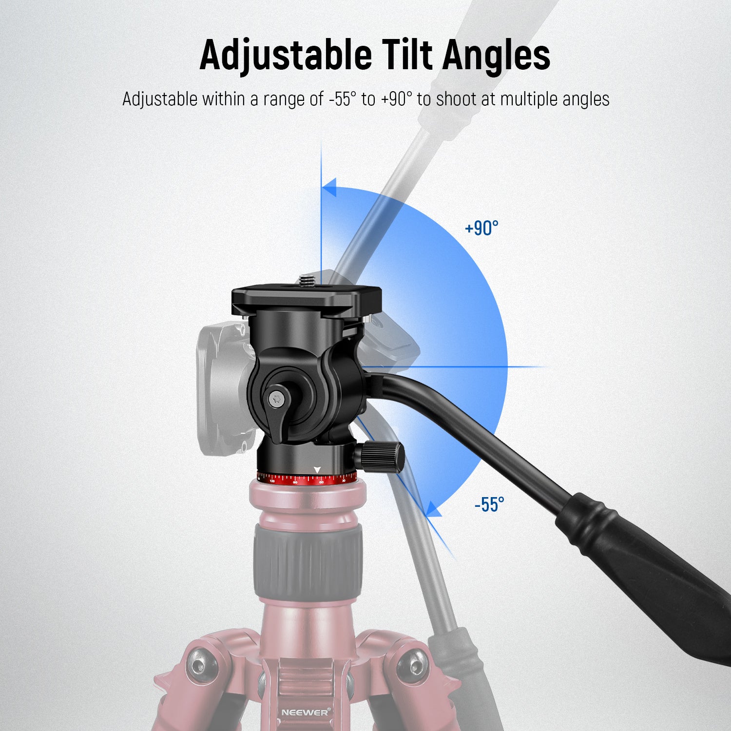 NEEWER GM24 Tripod Fluid Head is adjustable within a range of -55°to 90°.