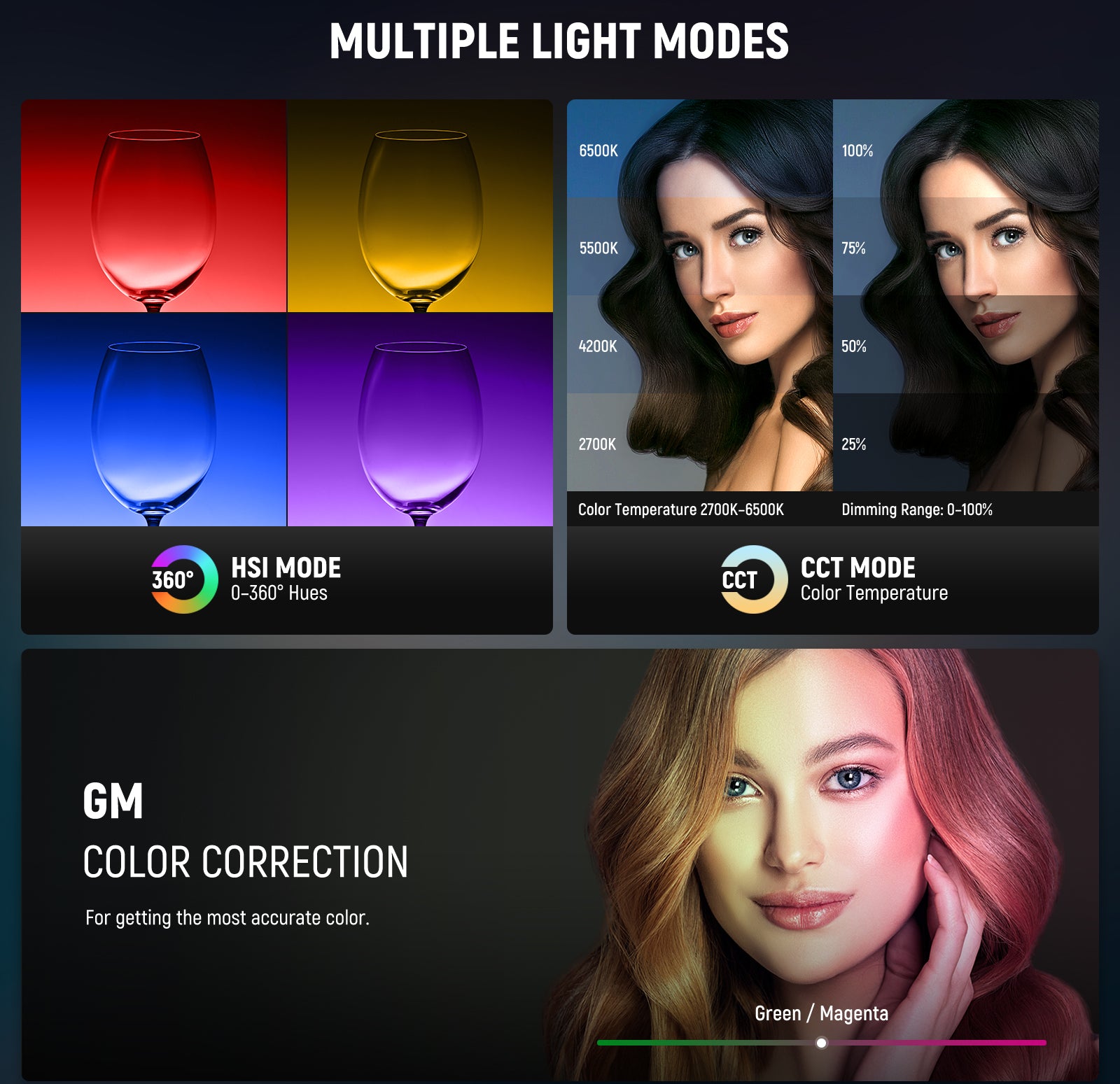 NEEWER CB100C RGB Video Light feaures multiple light modes.