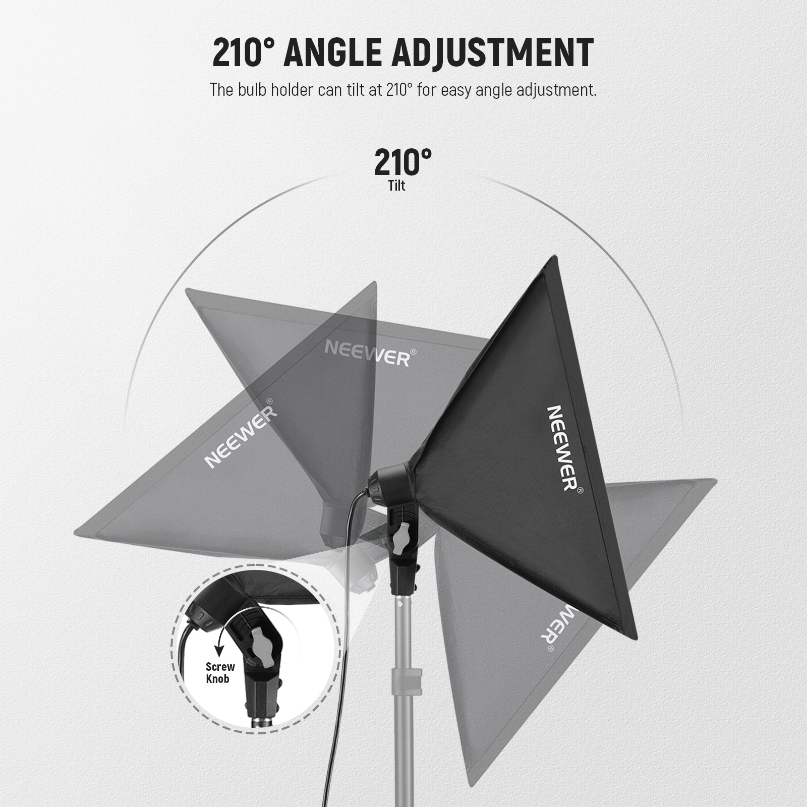 The bulb holder can tilt at 210° for easy angle adjustment.