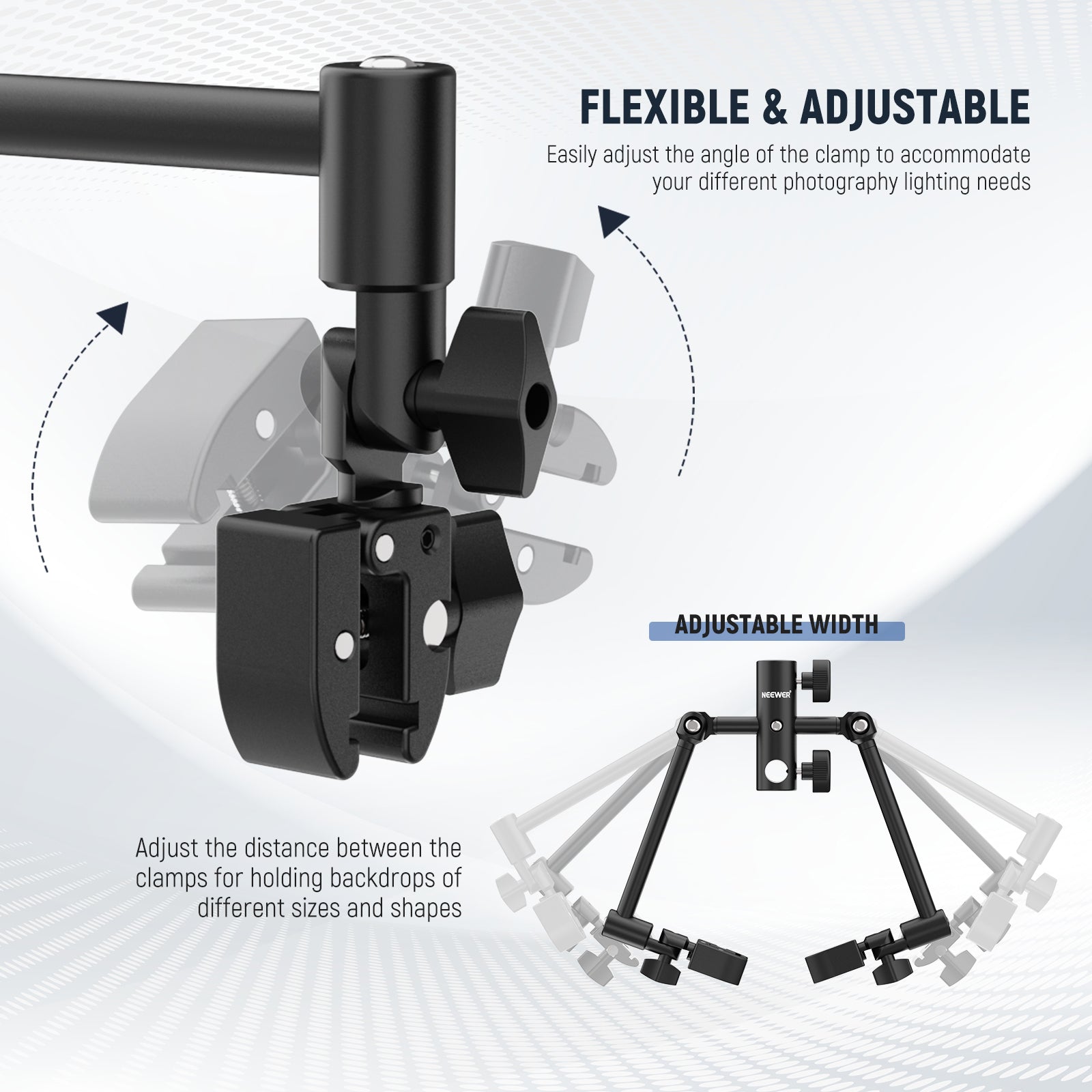 Easily adjust the angle of the clamp to accommodate your different photography lighting needs