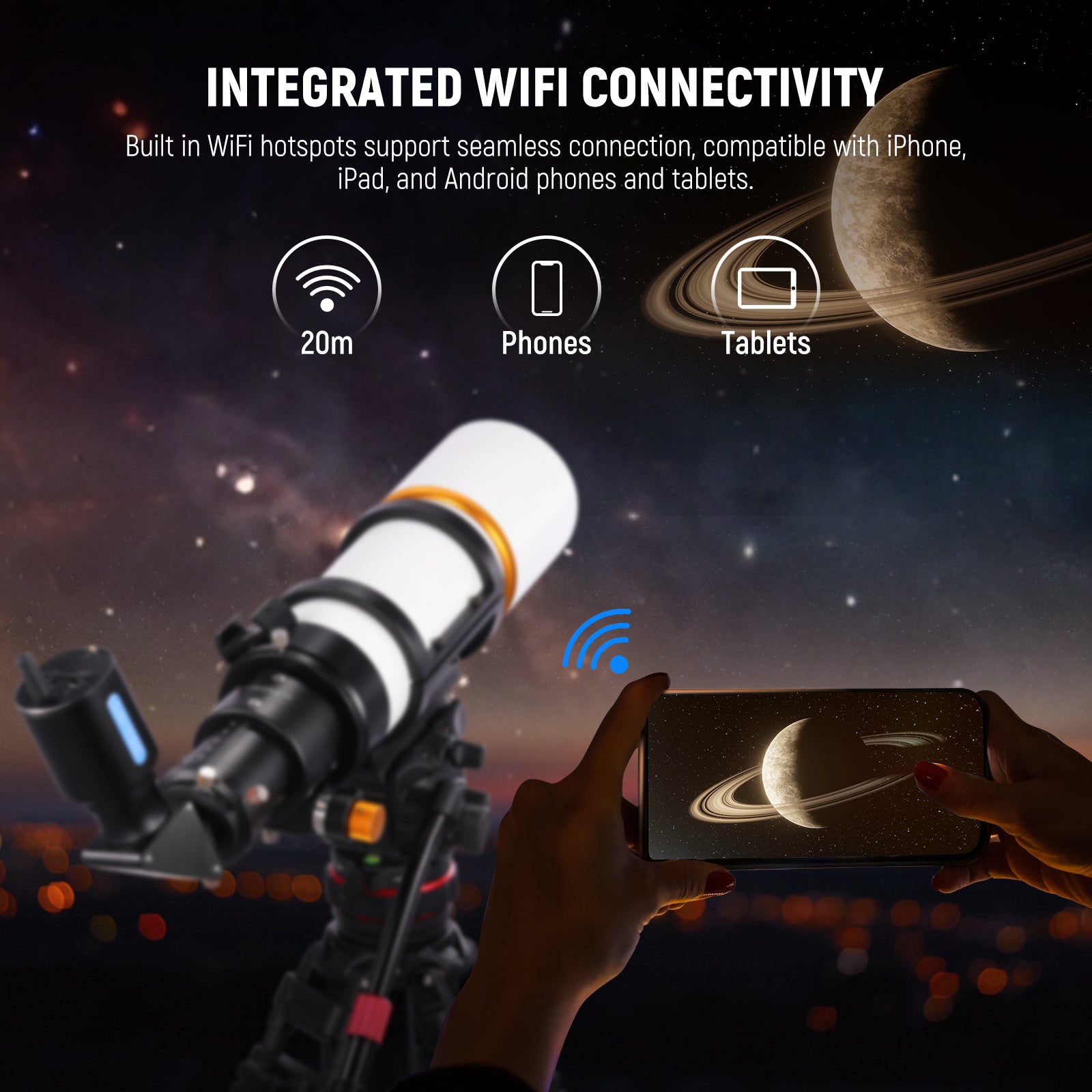 This 1.25" WiFi electronic eyepiece connects to your phone via the integrated WiFi hotspot