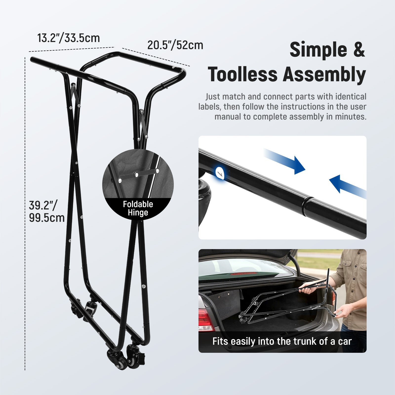 The hopper frame fits easily into the trunk of a car.