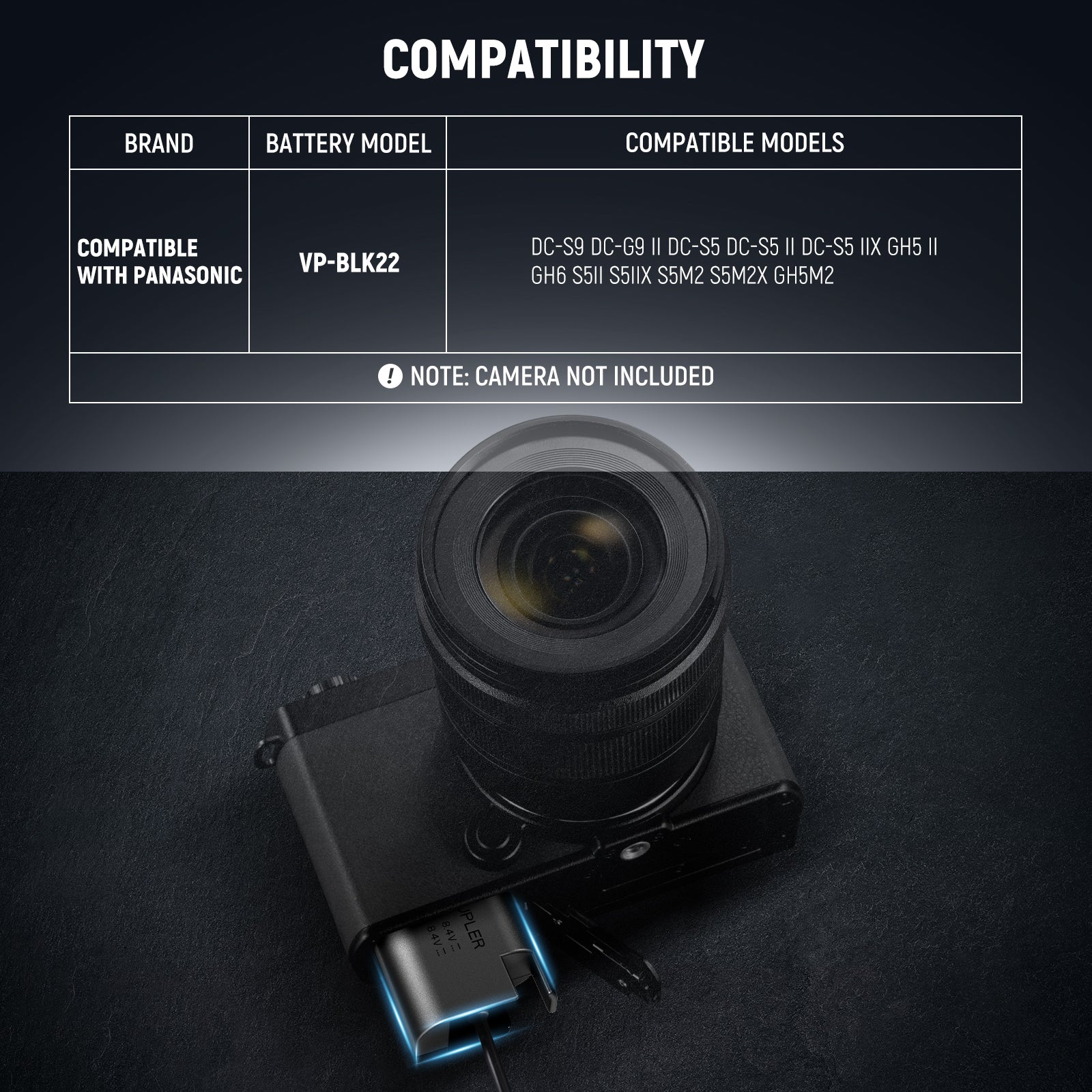 Compatibility of the NEEWER VP-BLK22 D Tap to DMW-BLK22 Dummy Battery