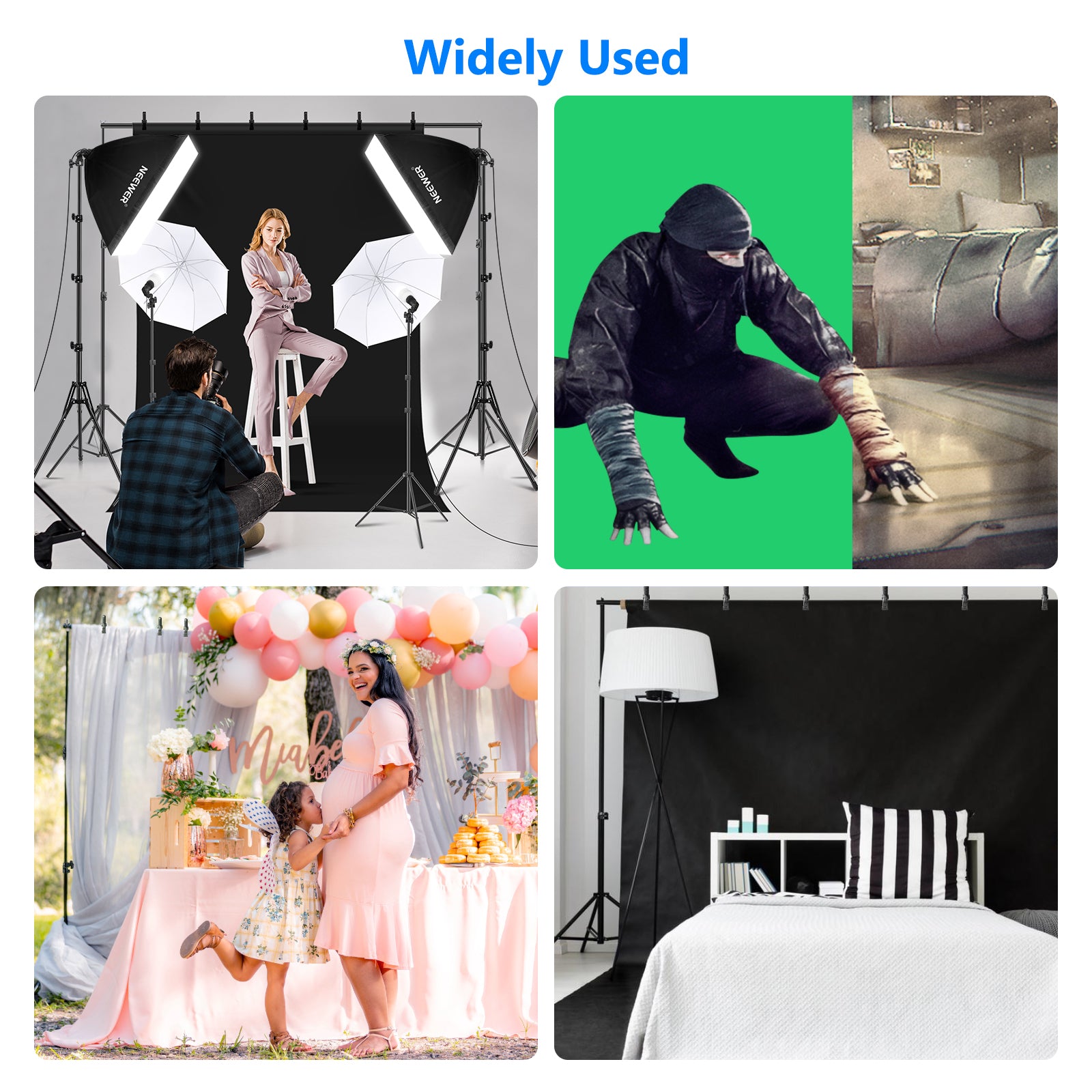 Wide Applications of the NEEWER 3x2.6m Background Support System Lighting Kit