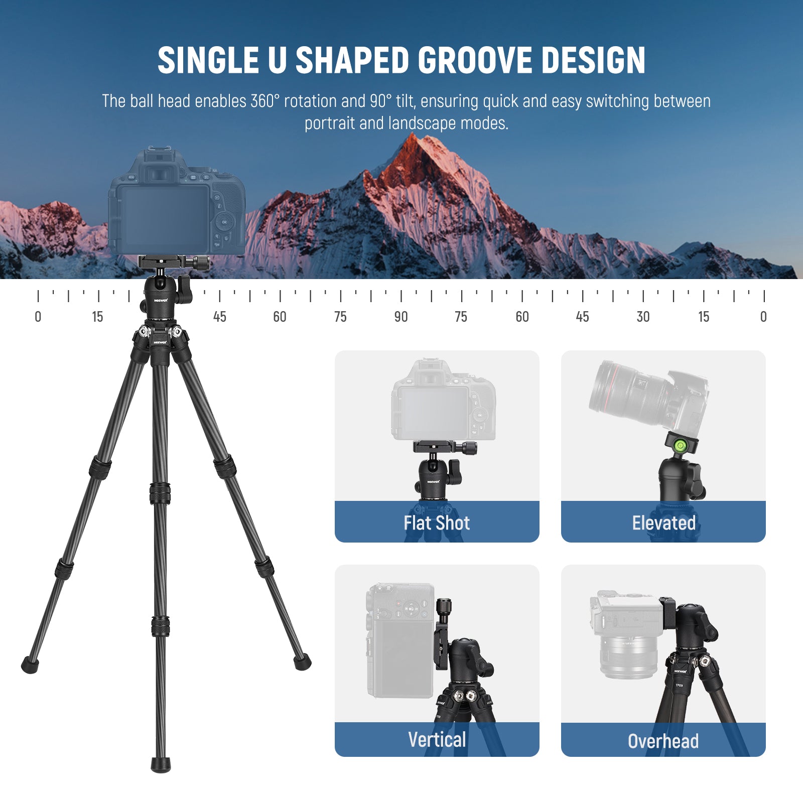 NEEWER TP09 Carbon Fiber Mini Tripod features a metal ball head with a single U notch design