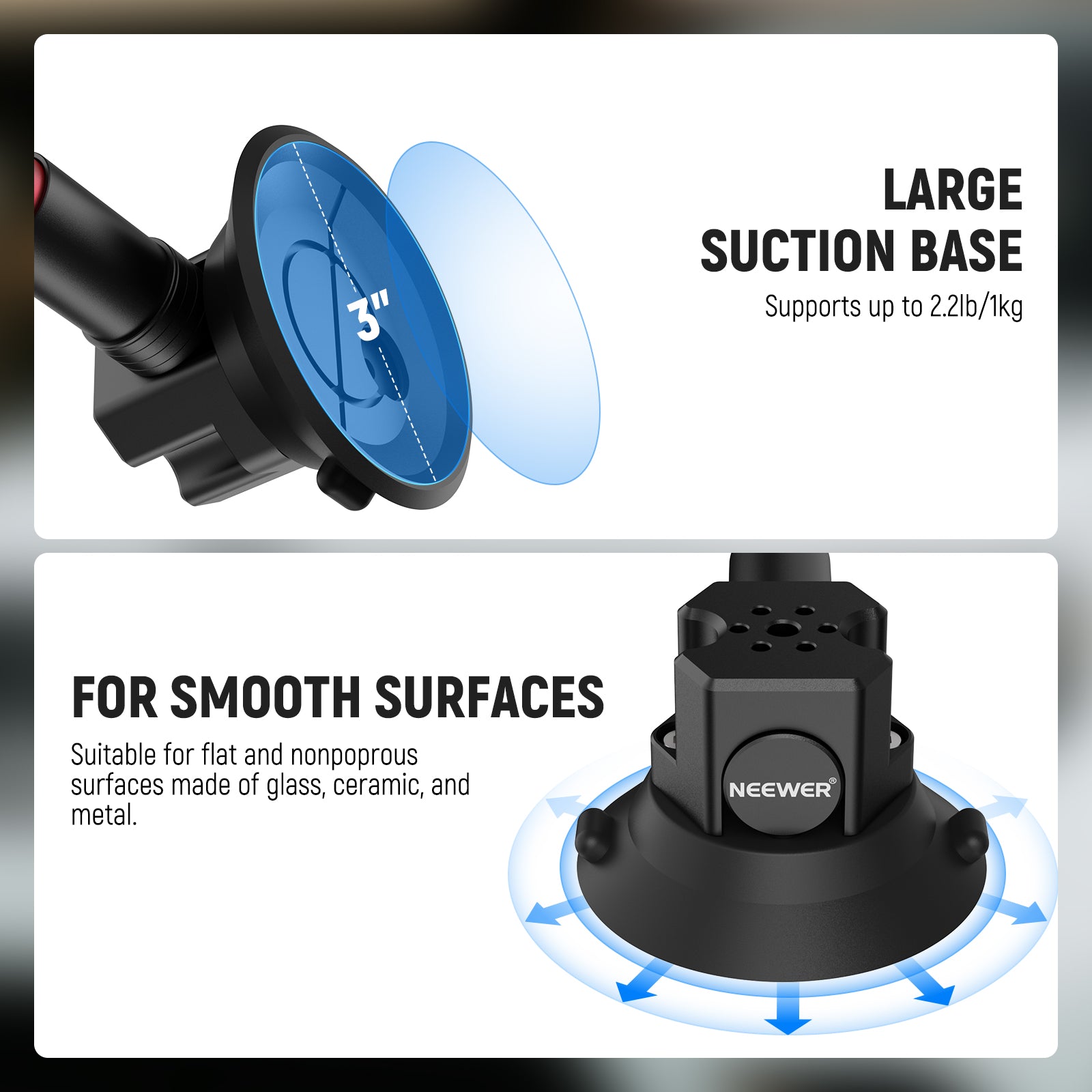 This triple suction cup car mount features a large suction base.