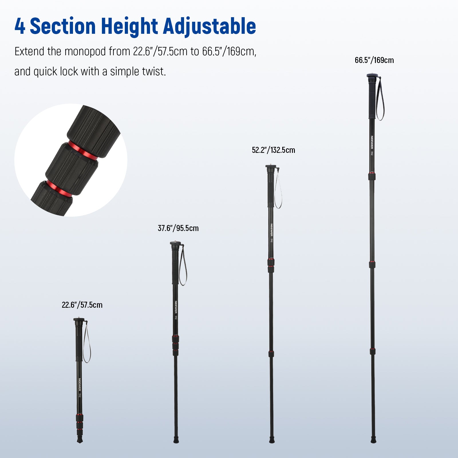 NEEWER TP42 Camera Monopod can be extended tp 169cm.