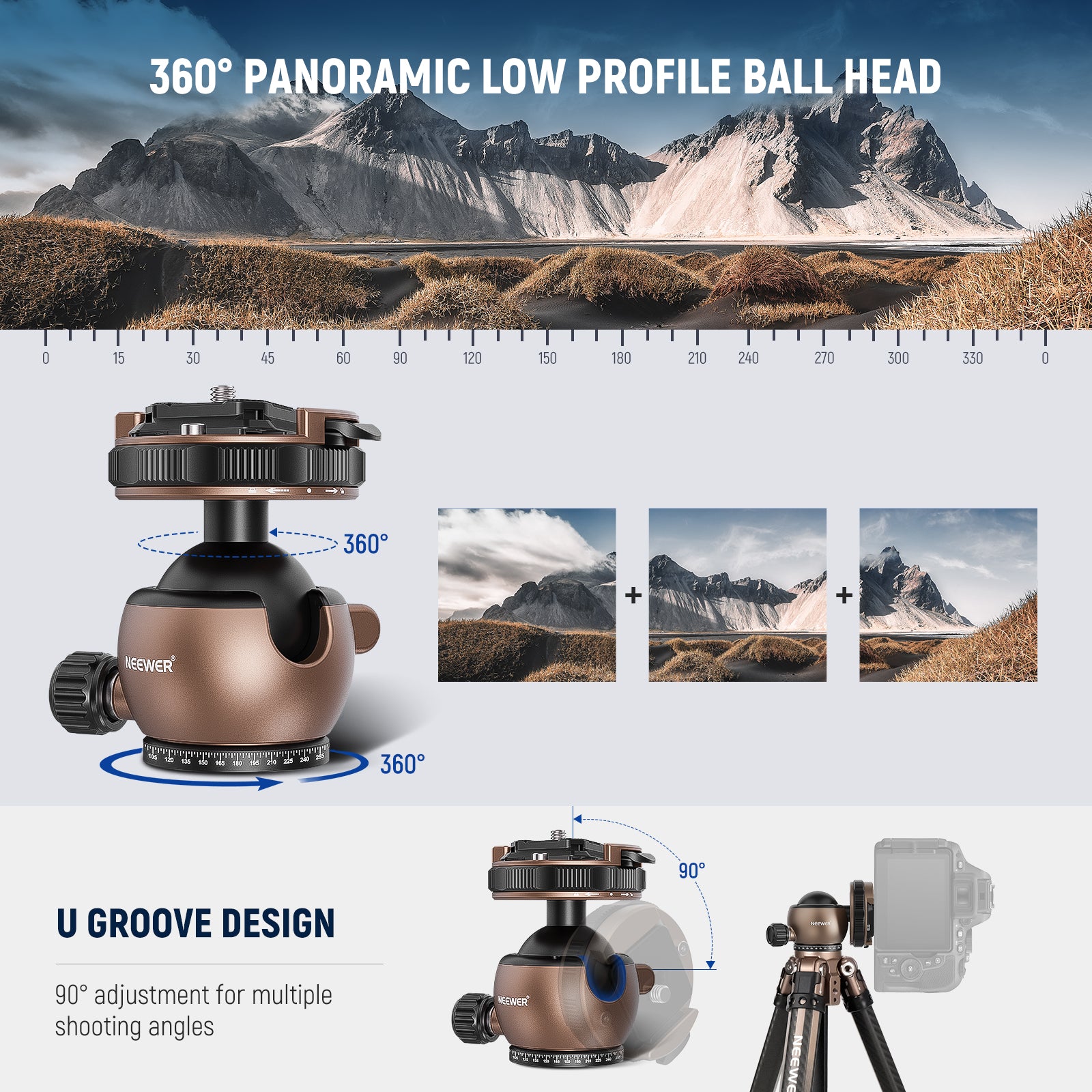 NEEWER GM32 is a 360° panoramic Low Profile Ball Head