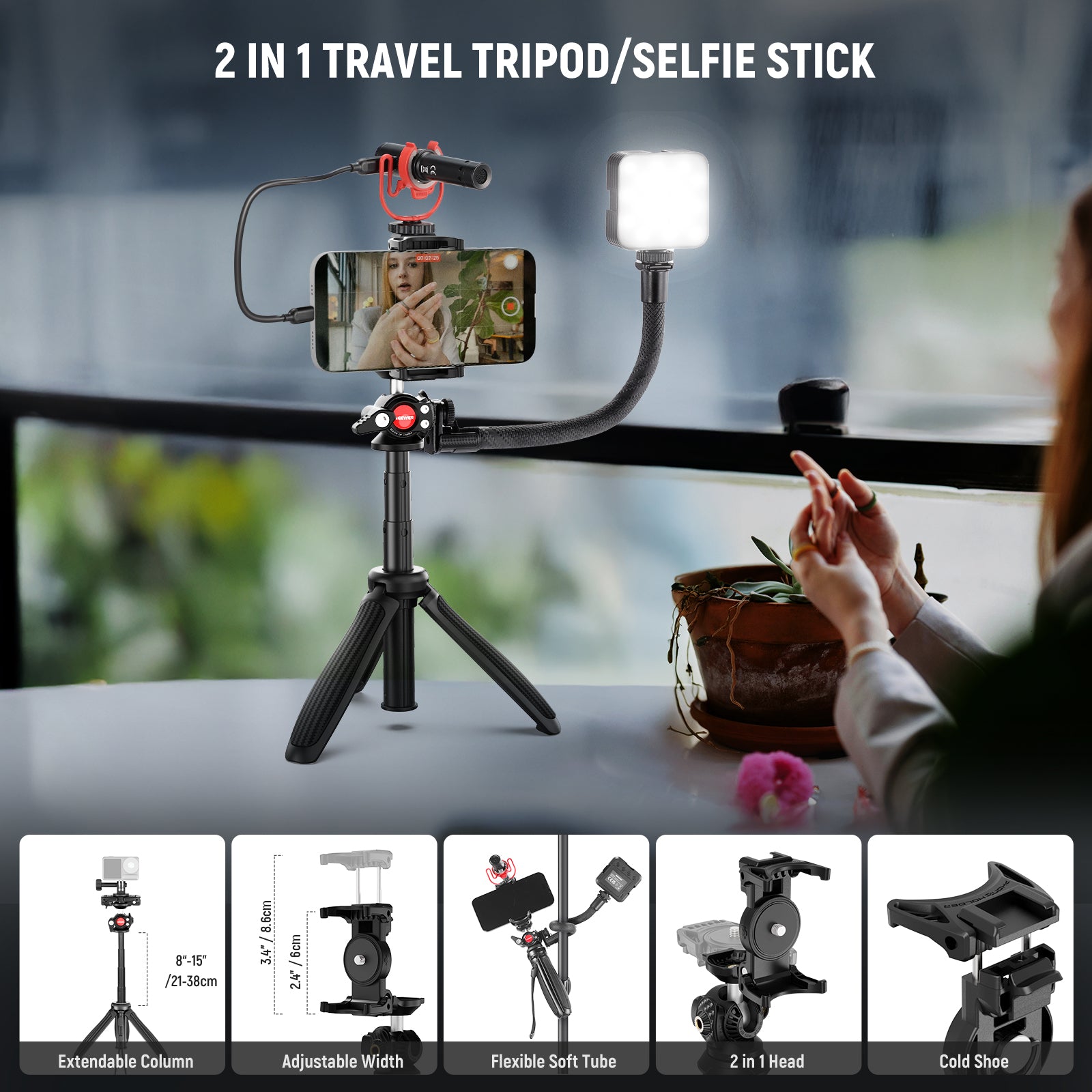 2 In 1 Travel Tripod/Selfie Stick