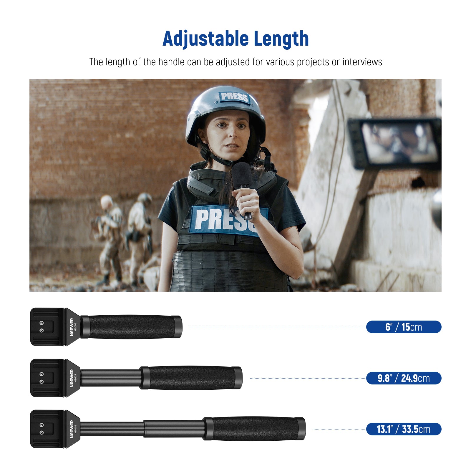 Twist the telescopic handle accessory to adjust the length from 6" to 13"