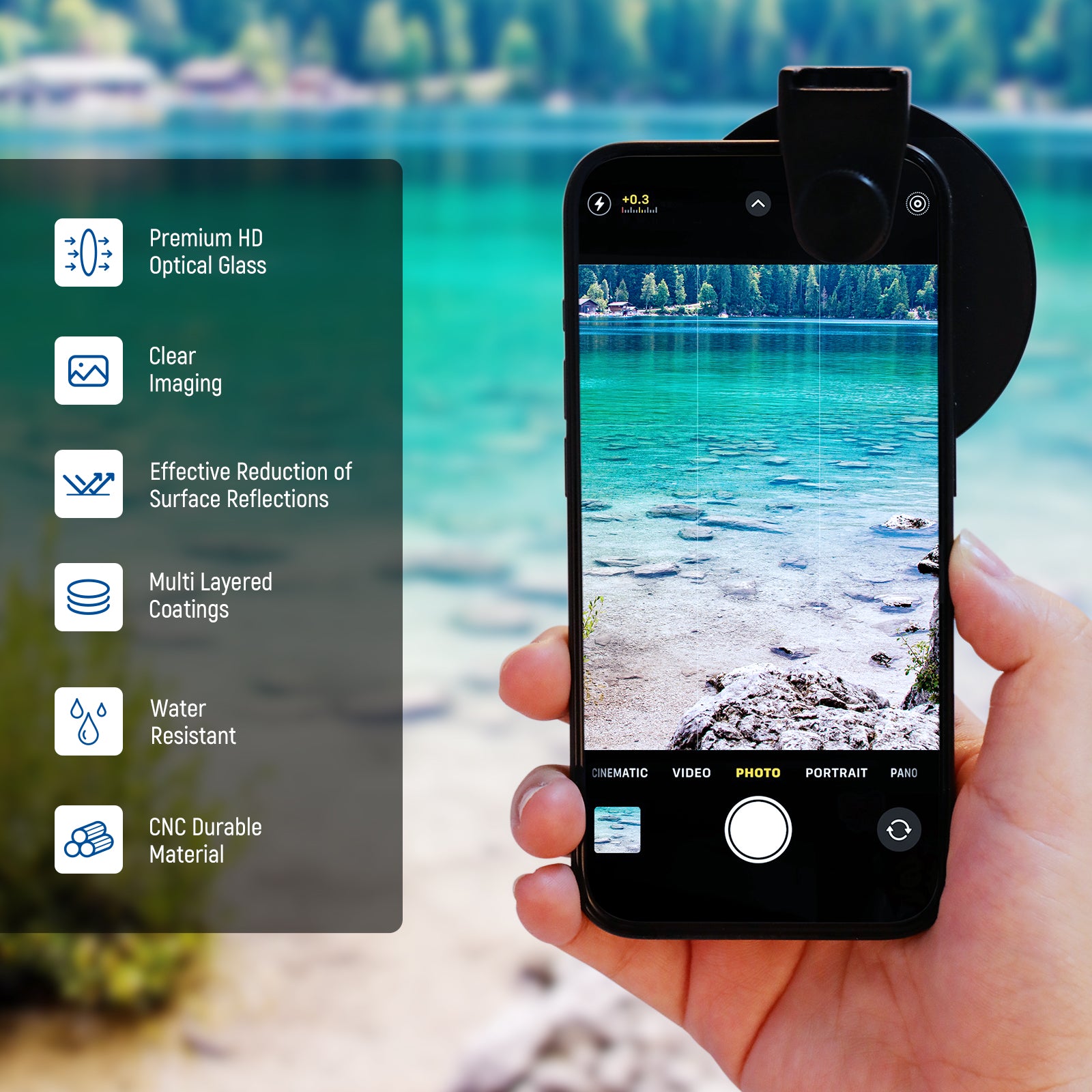 The premium HD optical glass with multiple layers of NANO coatings on both sides of the filter