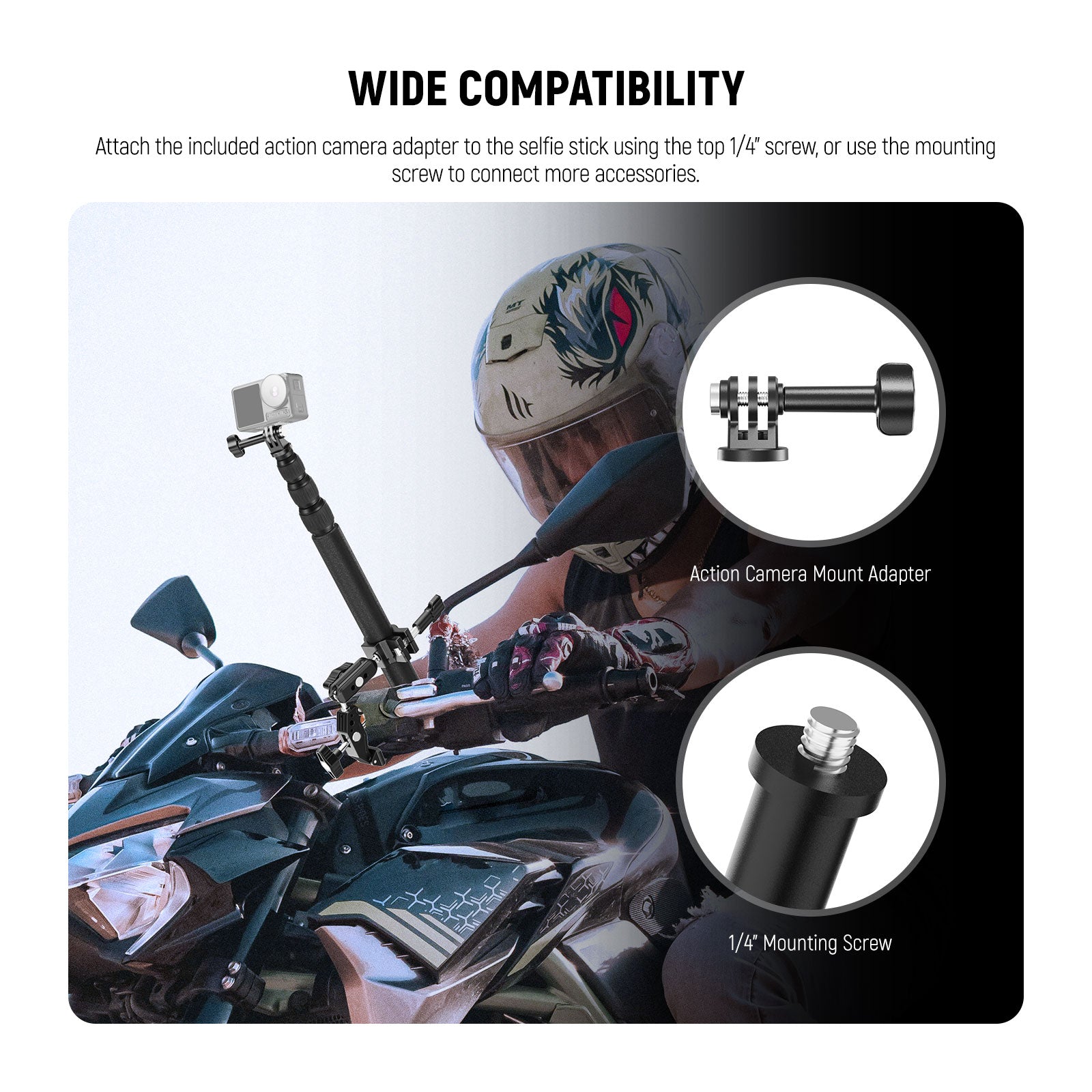 Wide Compatibility of the NEEWER GP-30 Motorcycle Camera Mount Kit