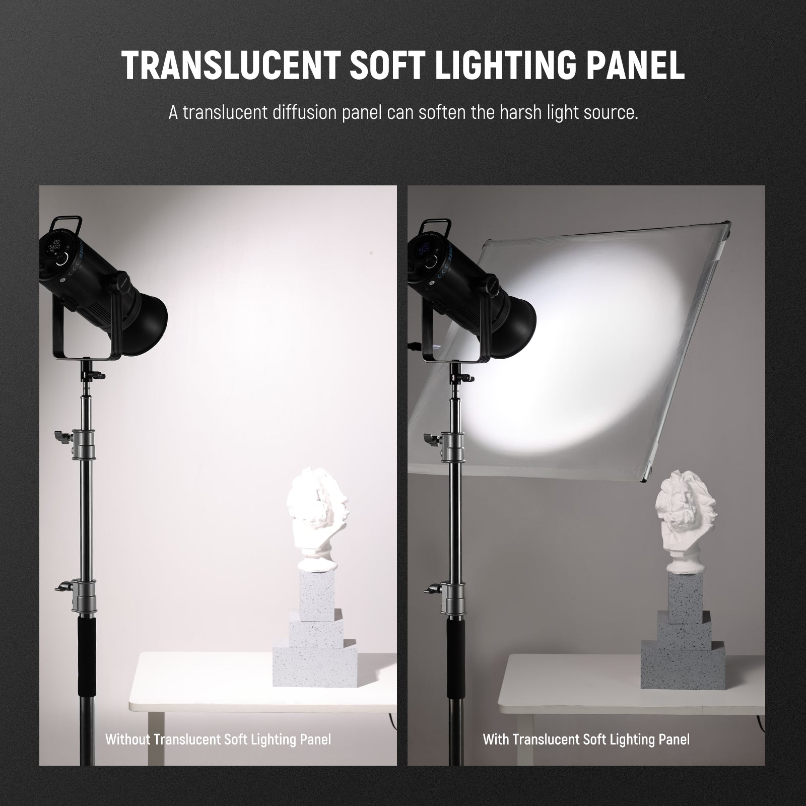 A translucent diffusion panel can soften the harsh light source