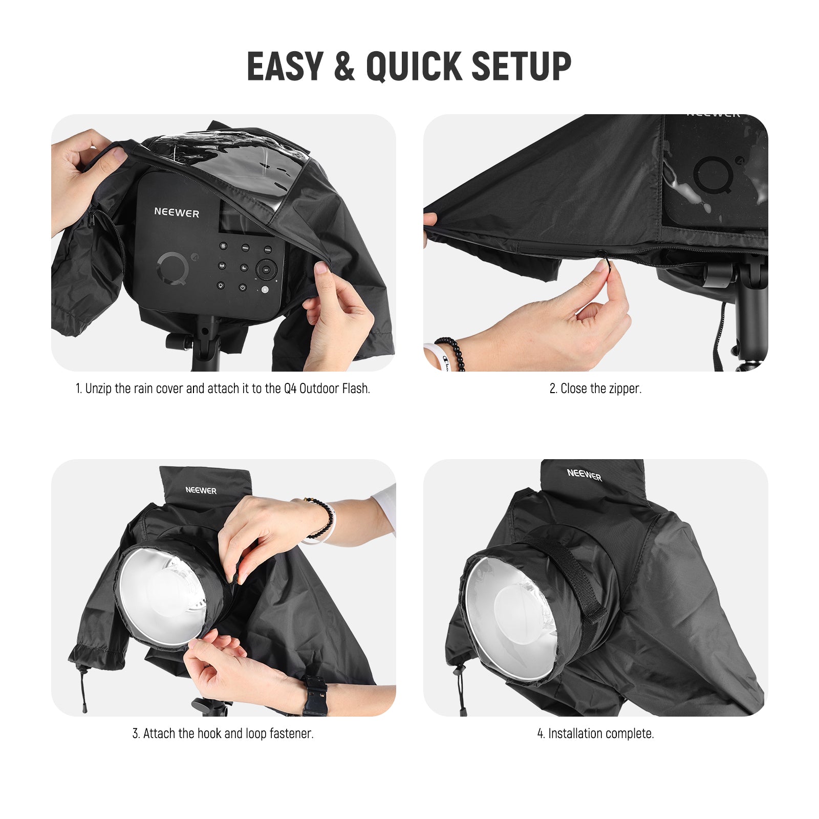 NEEWER CQP1 Rain Cover is easy and quick to set up.