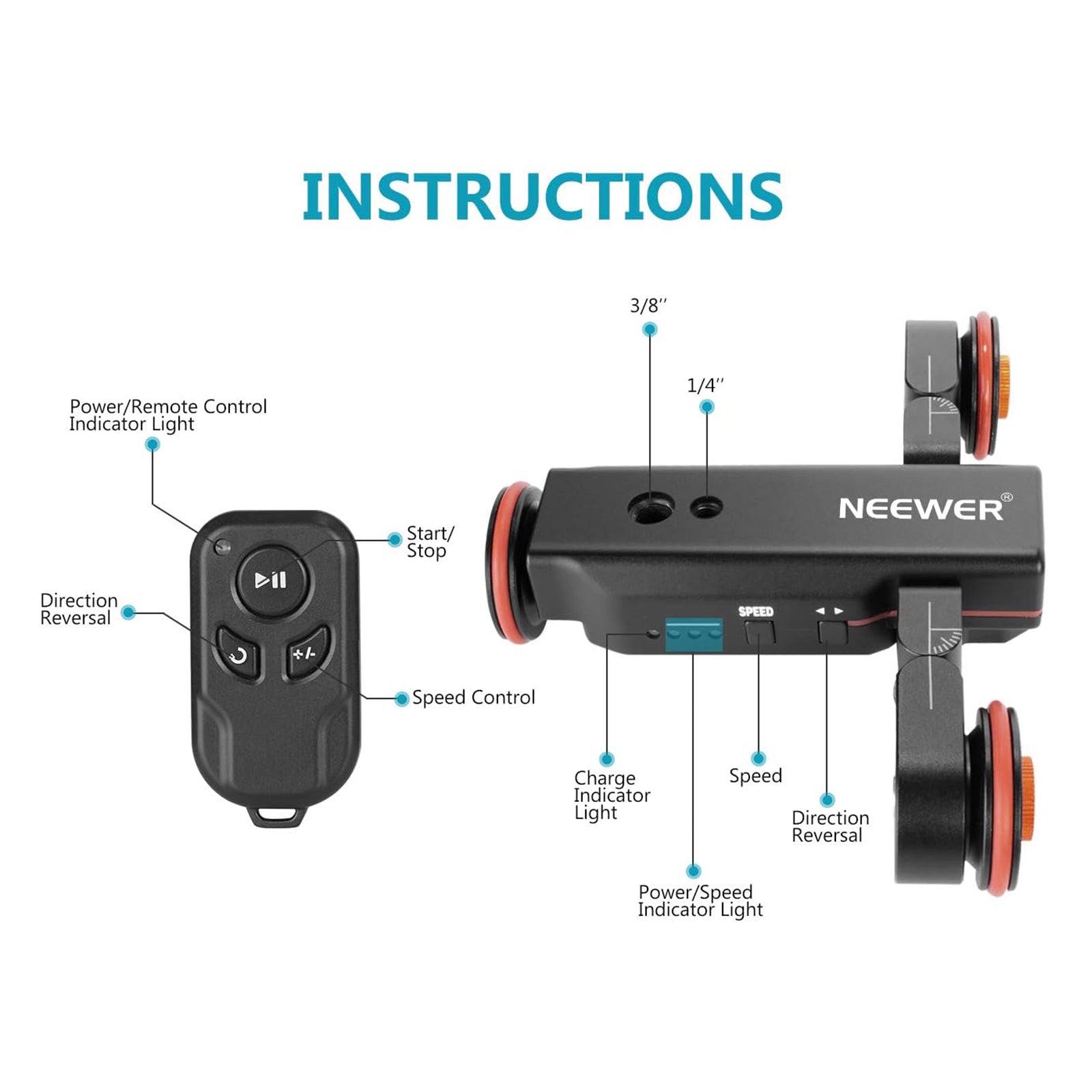 Instructions of the NEEWER DL100 3-Wheels Track Rail Slider Dolly