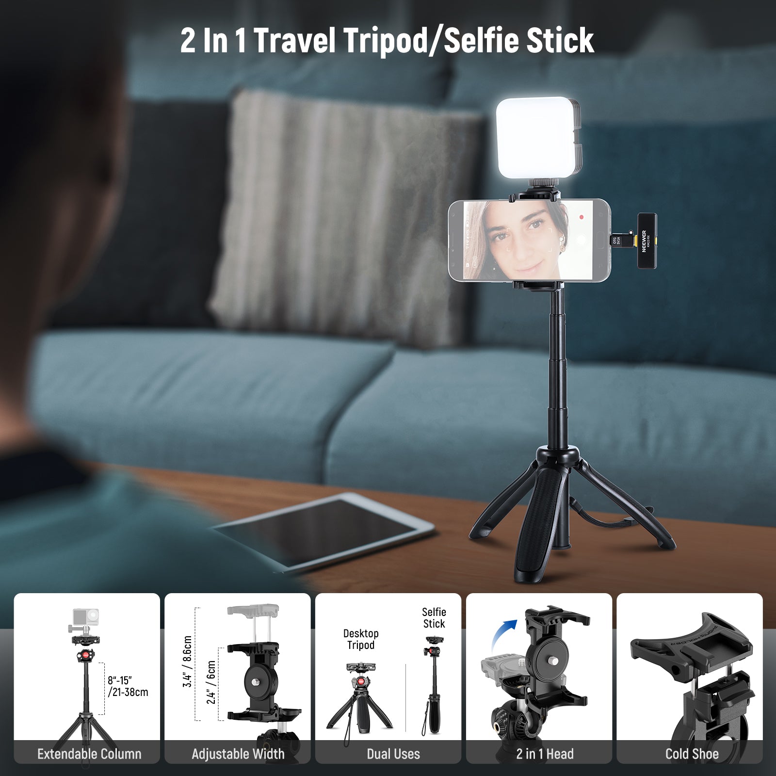 2 In 1 Travel Tripod/Selfie Stick