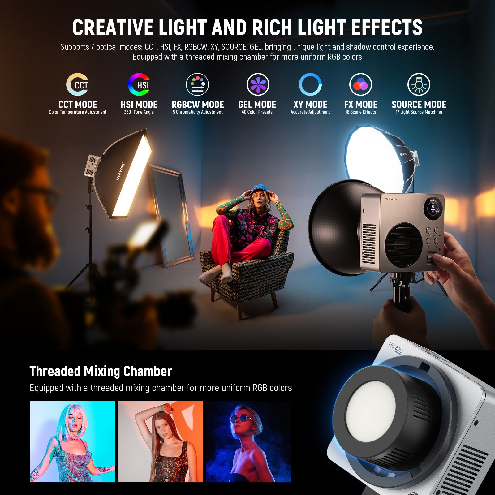 NEEWER HB80C features rich light effects.