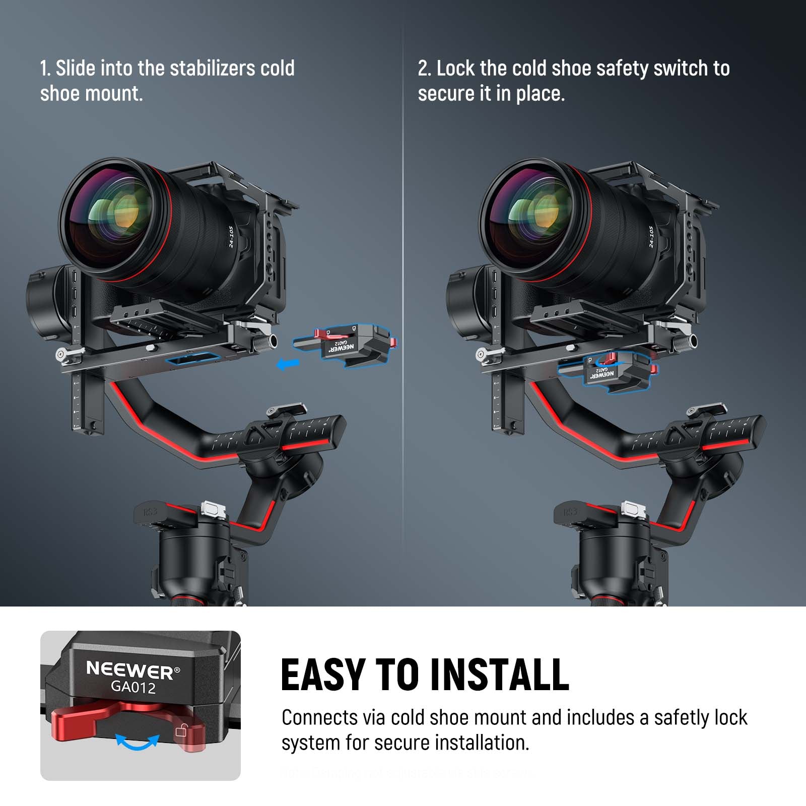 NEEWER GA012 Mini V Mount Battery Plate is easy to install.