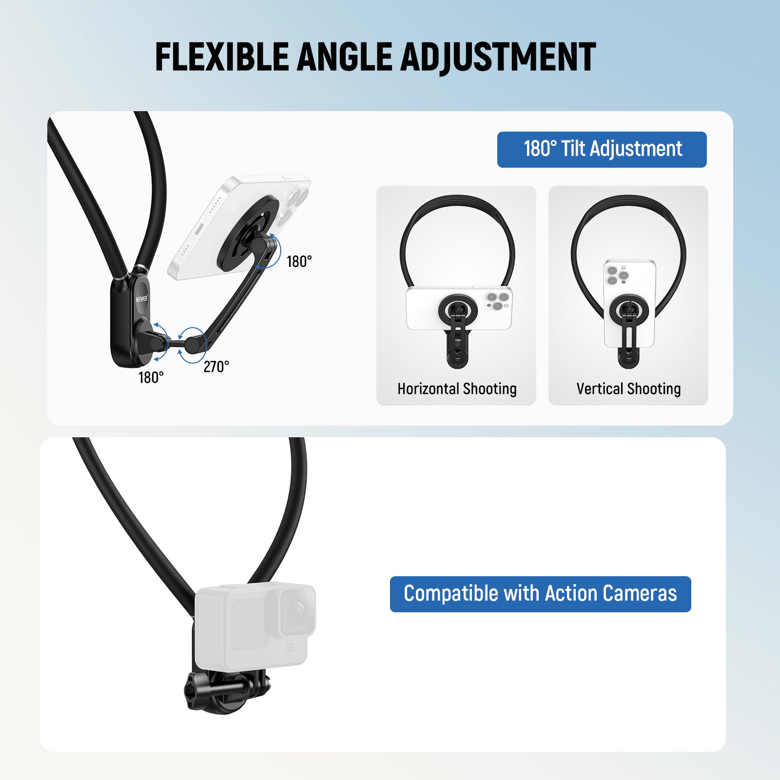 NEEWER GP-16 Magnetic Phone Neck Mount offers flexible angle adjustment.