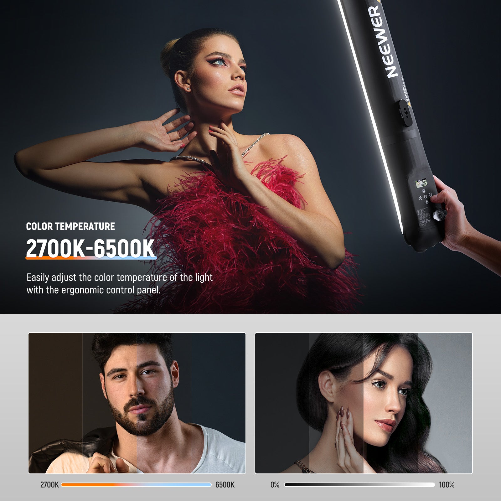 NEEWER GC21B Mobile Fill Light offers bi color temperature switched across 2700K-6500K for warm and cold tones