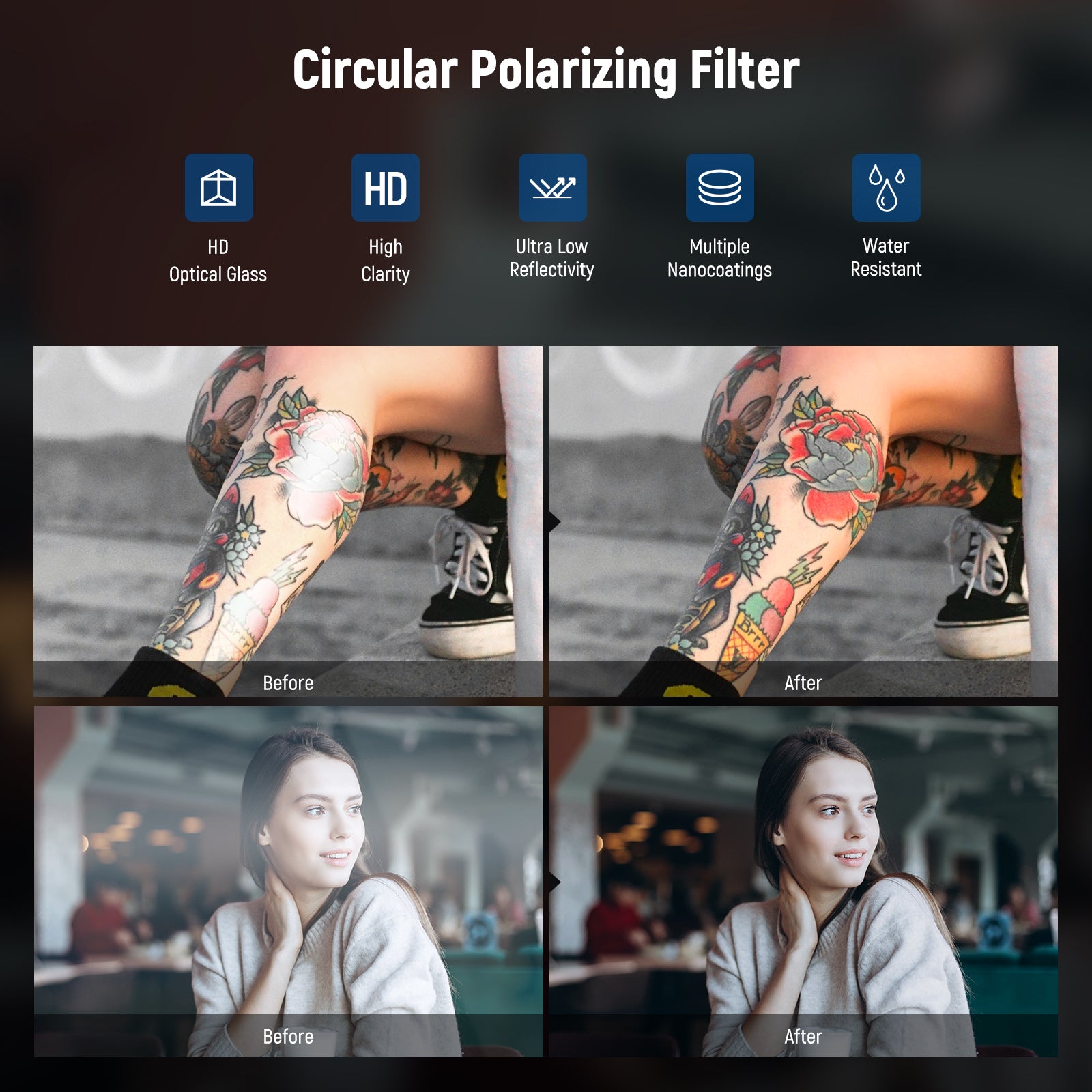 This circular polarizer filter provides rich color details and fine image clarity