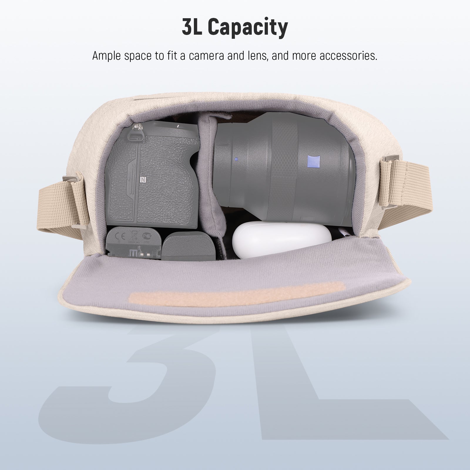 NEEWER PB25 Camera Sling Bag offers ample space to fit a camera and lens, and more accessories.