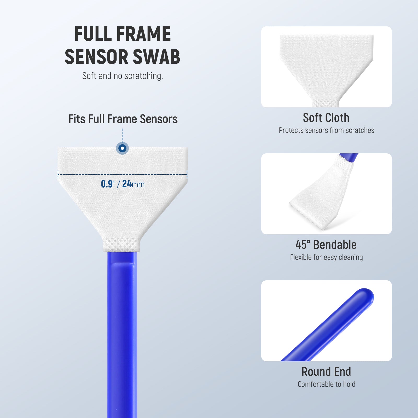 The vacuum sealed swab is specially designed for 24mm full frame sensor CCD/CMOS units.