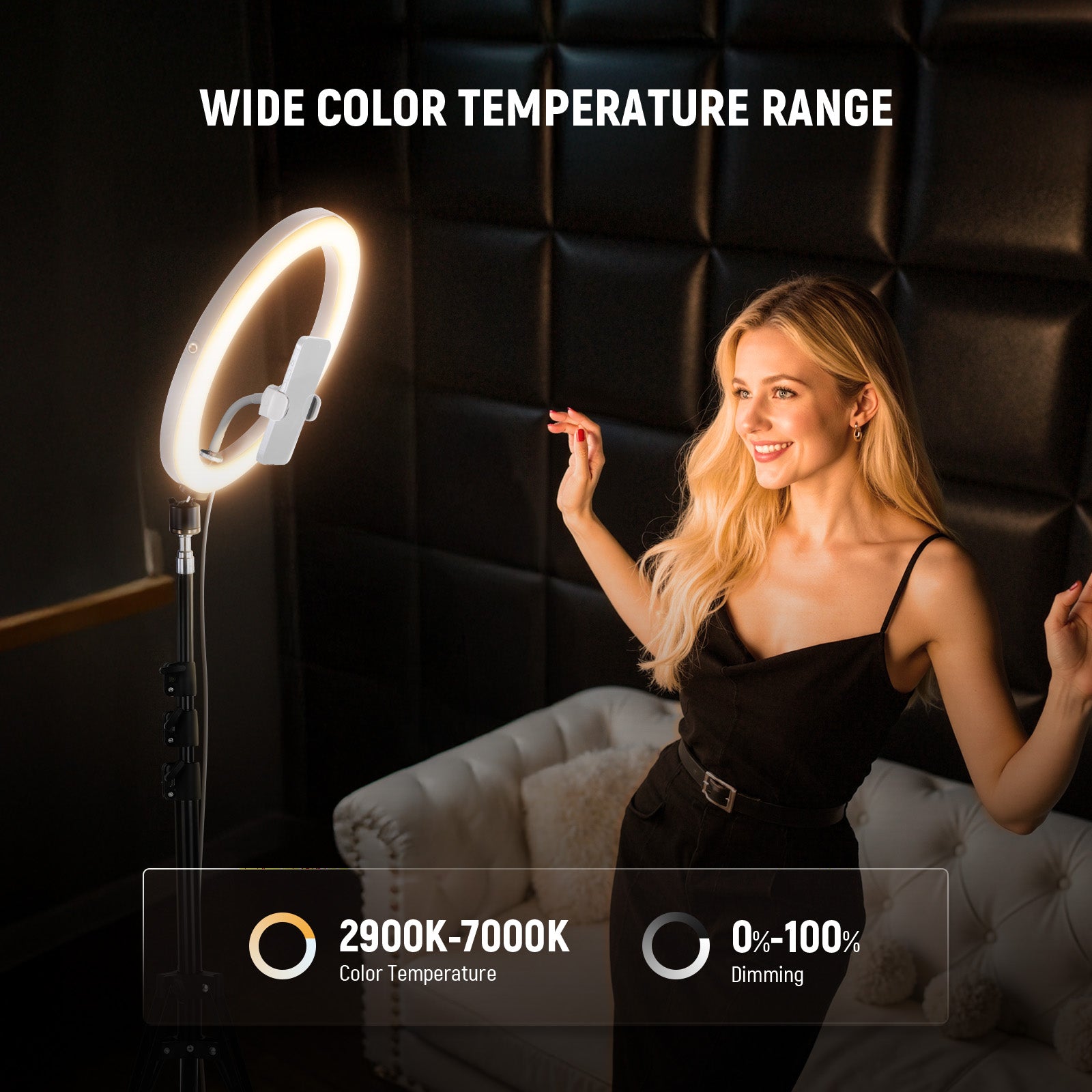 The CCT Mode offers 2900K-7000K warm and cool lighting along with 1%-100% linear dimming