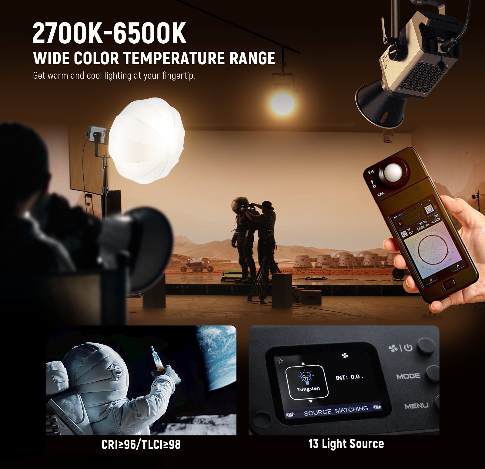 NEEWER AS600B 600W LED Continuous Light offers 2700K-6500K cool and warm tones