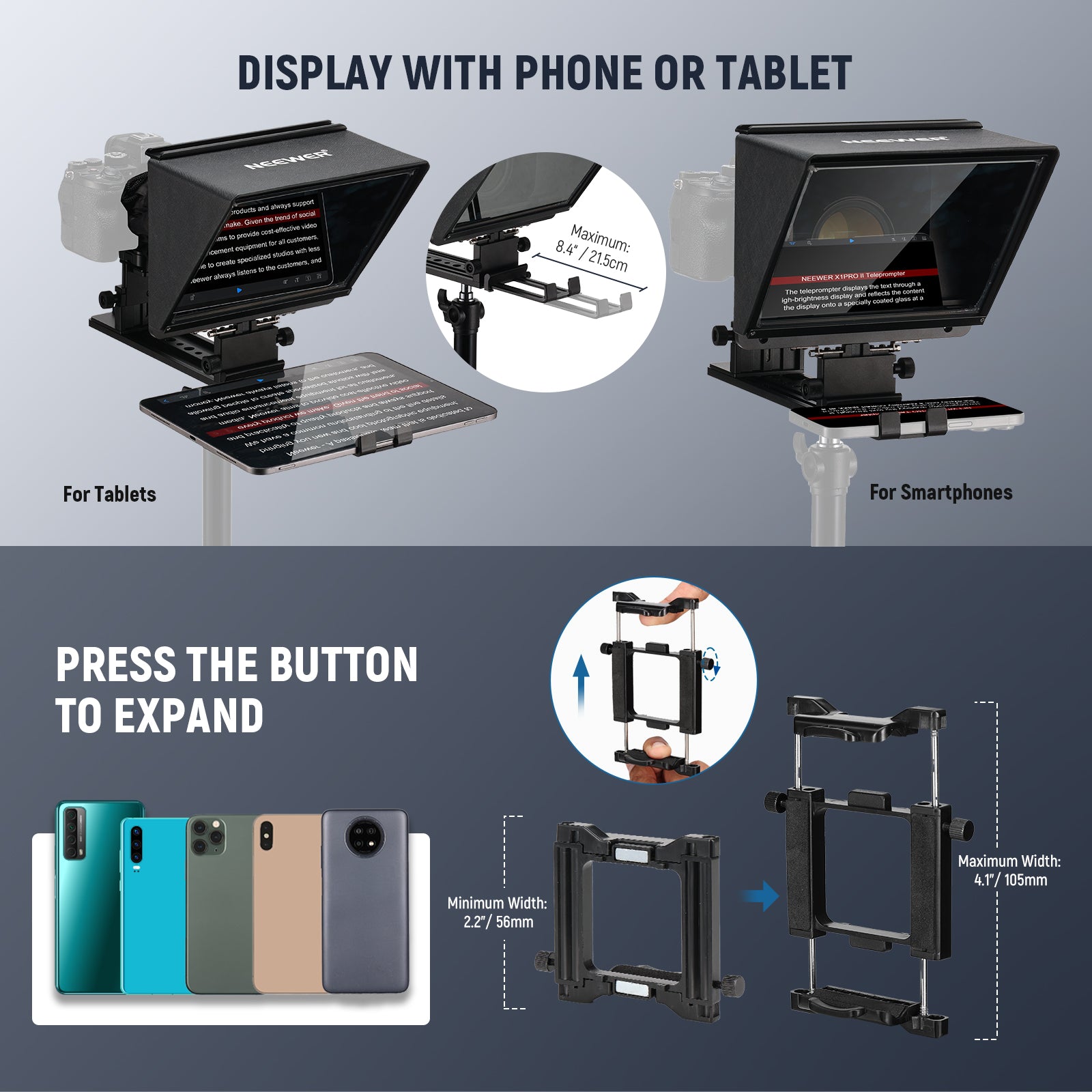 NEEWER X1 Pro II Camera Teleprompter is compatible with phones.
