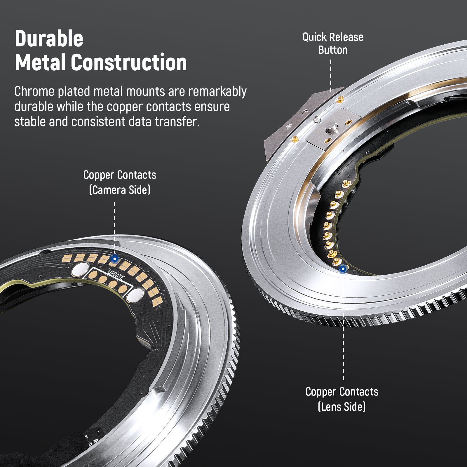 NEEWER NW-ETZ Autofocus Adapter Ring for Nikon features durable metal construction.