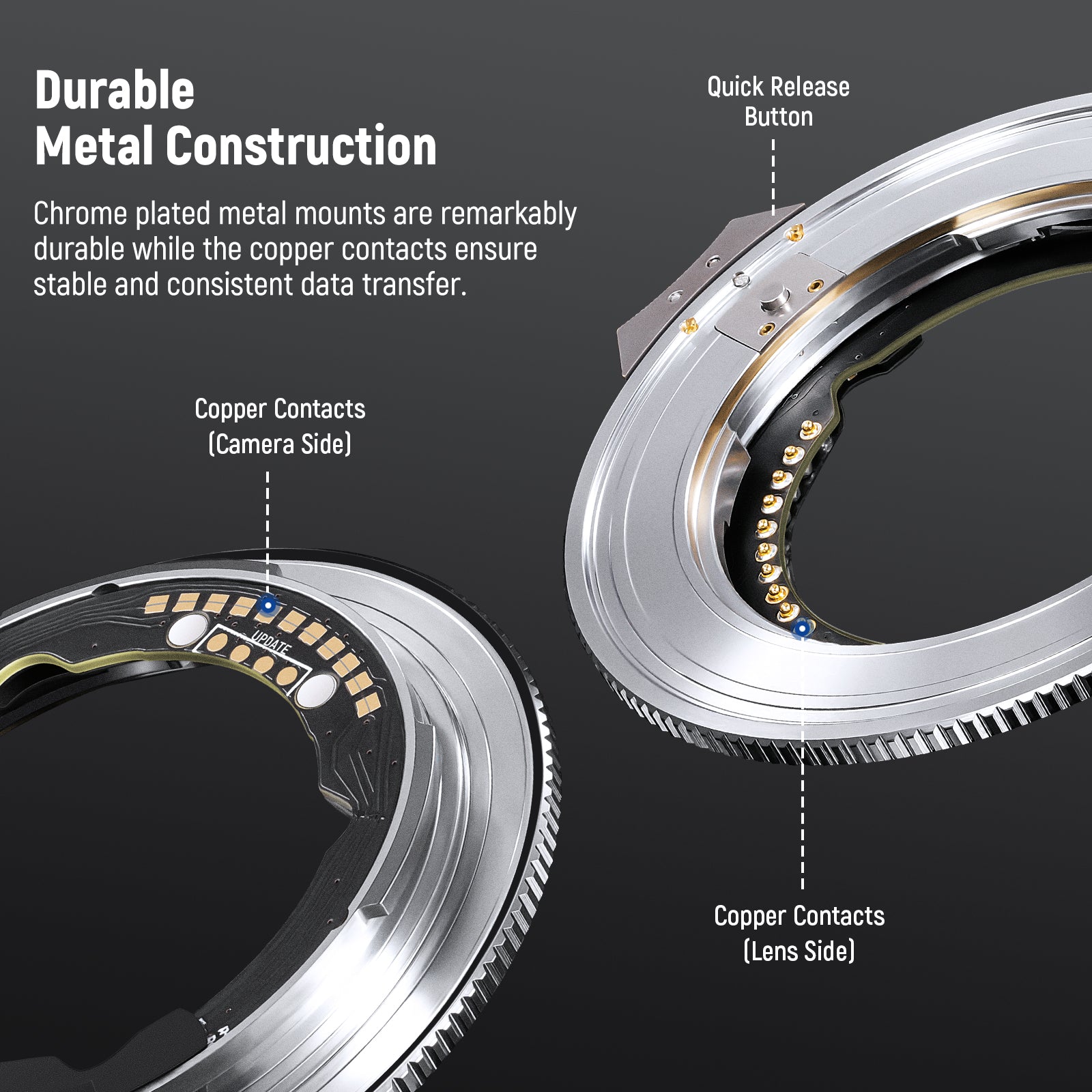 Precision CNC machining makes the chrome plated metal mounts extremely durable