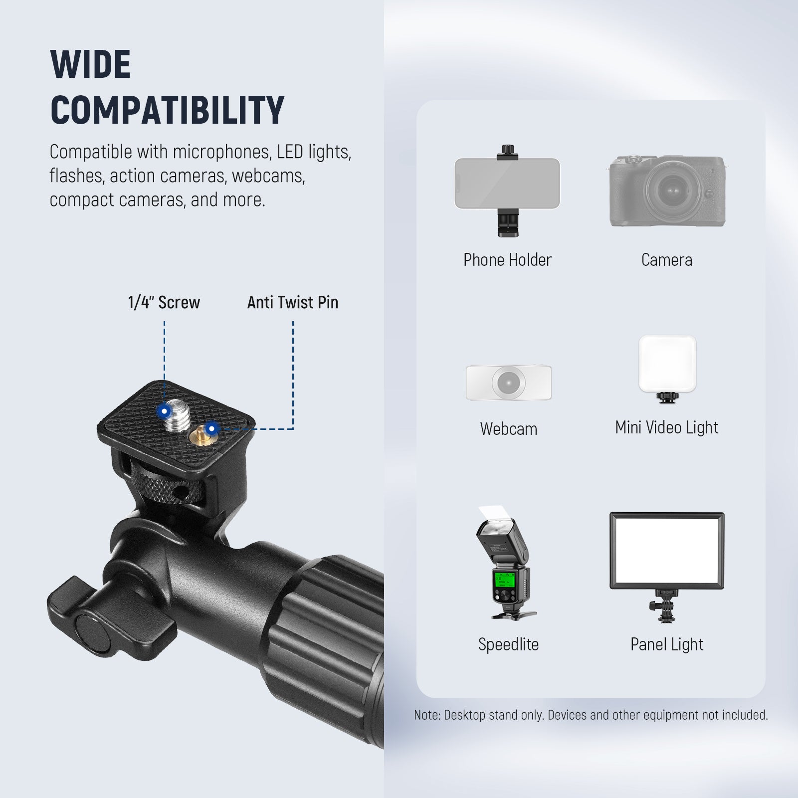 Wide Compatibility of the NEEWER DS009 Overhead Camera Mount Arm