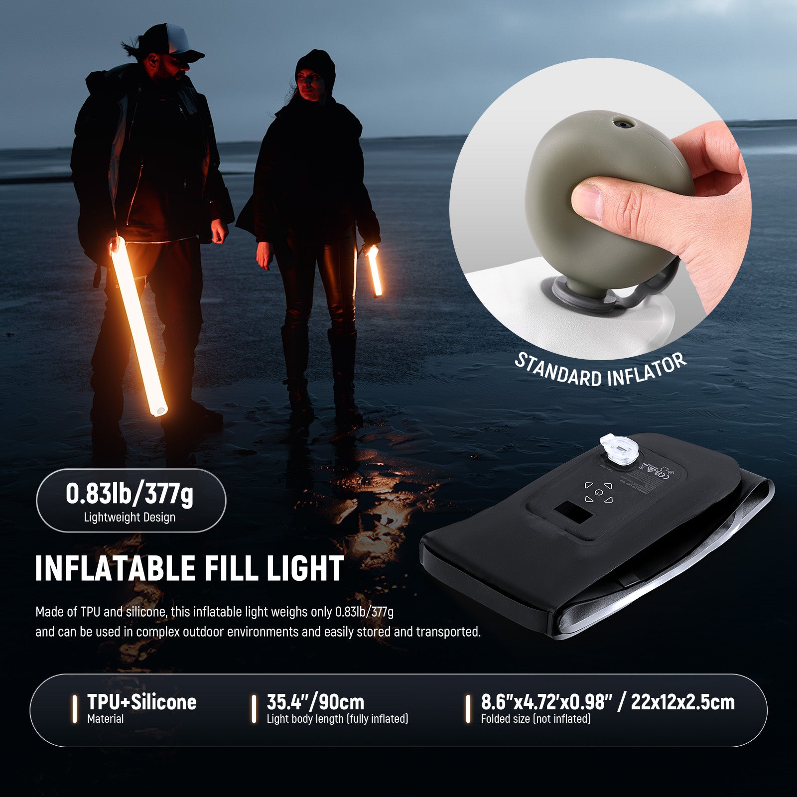 This soft TPU light wand folds into a compact size when not in use