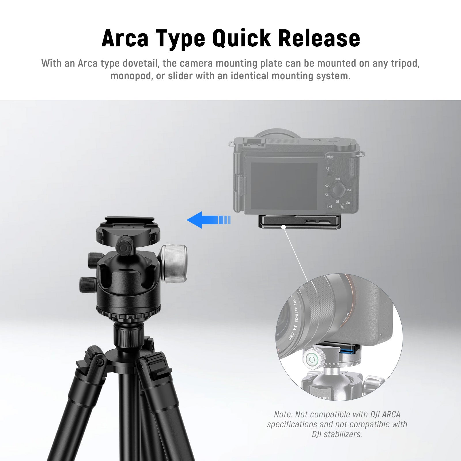 NEEWER QRP-11 Arca Type Quick Release Plate can be mounted on any tripod.