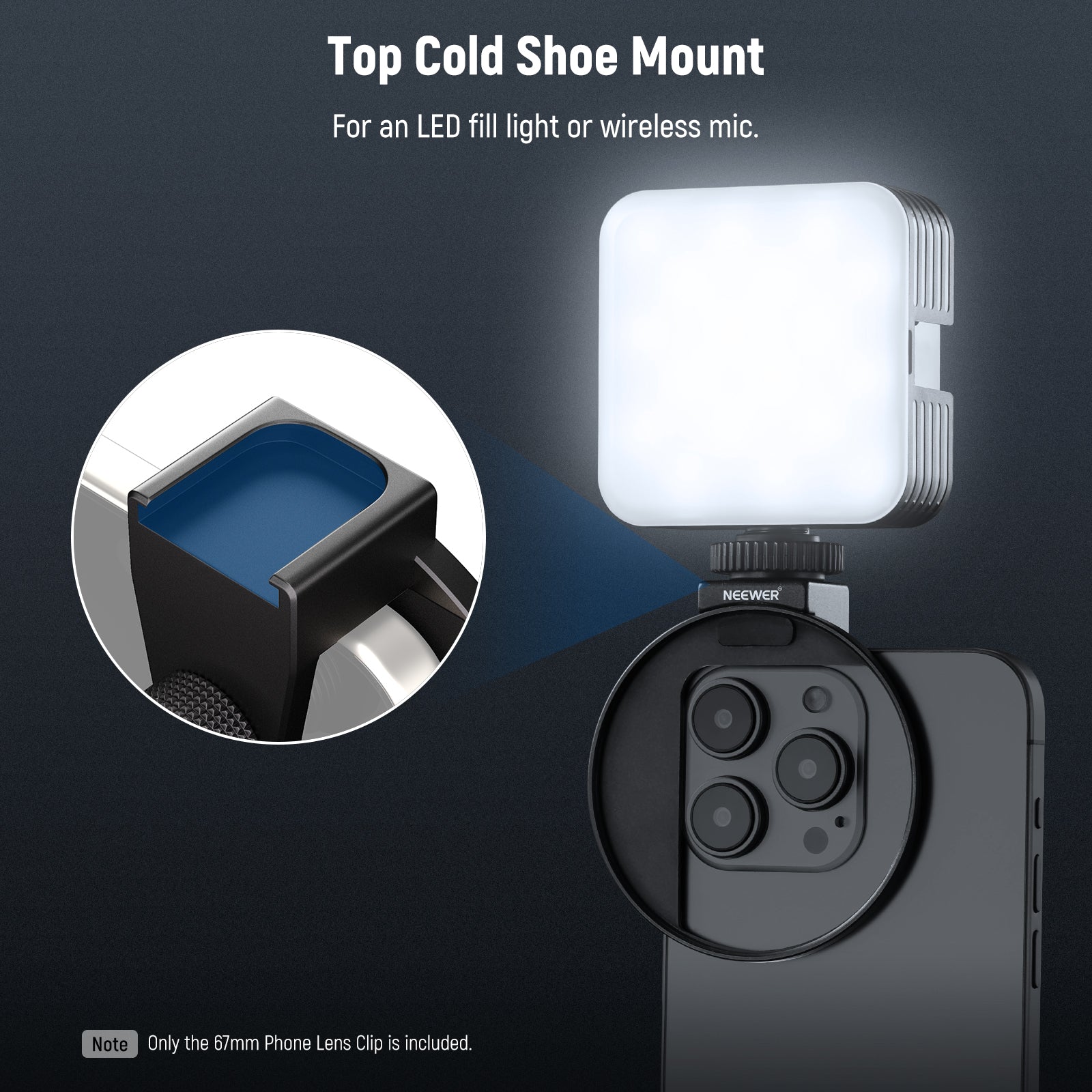 Top Cold Shoe Mount for an LED fill light or wireless mic