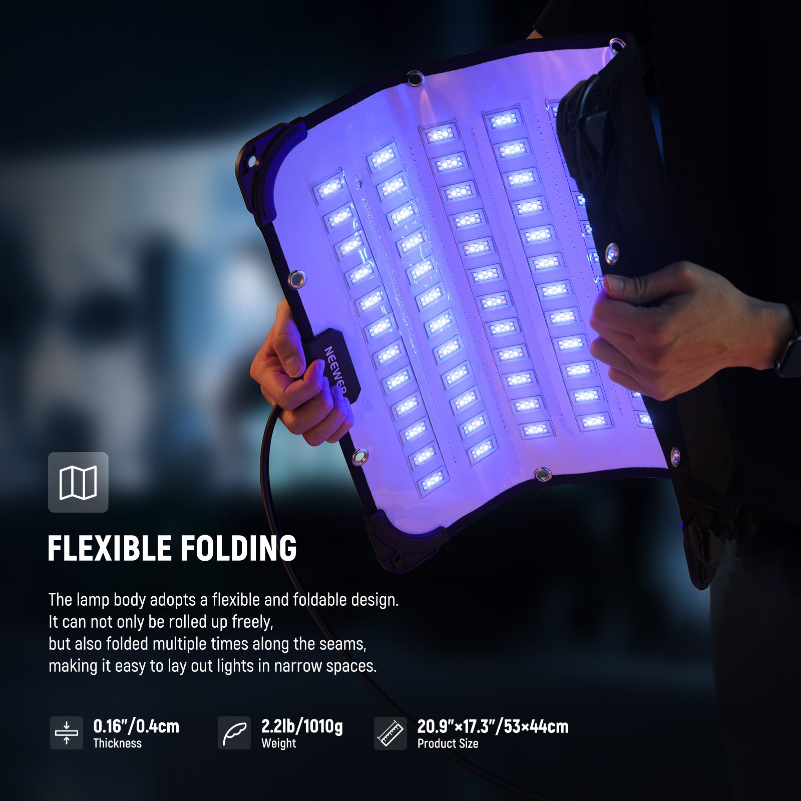 This RGB light body adopts a flexible and foldable design.
