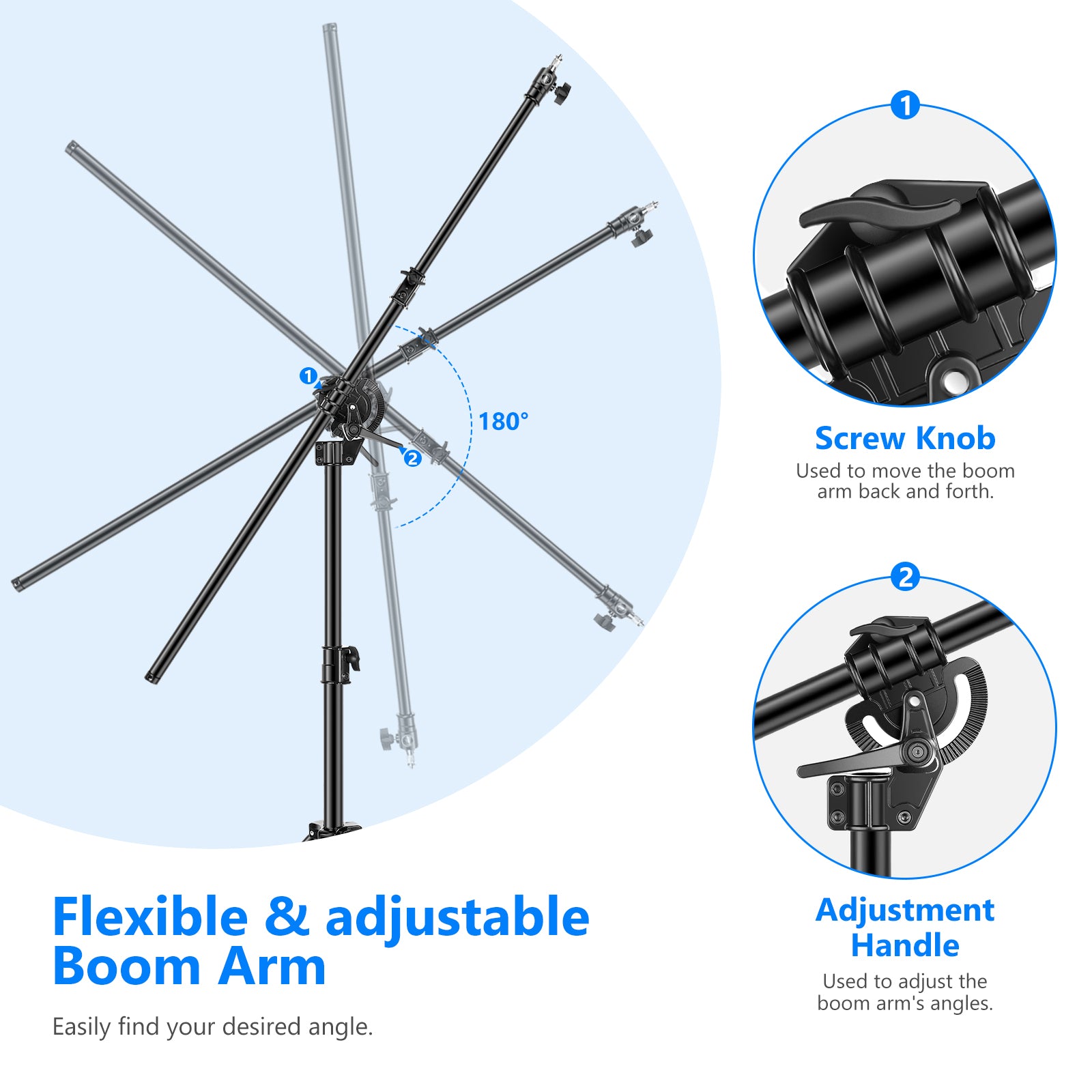NEEWER ST-CB 297cm Outdoor Light Stand has a flexible boom arm.