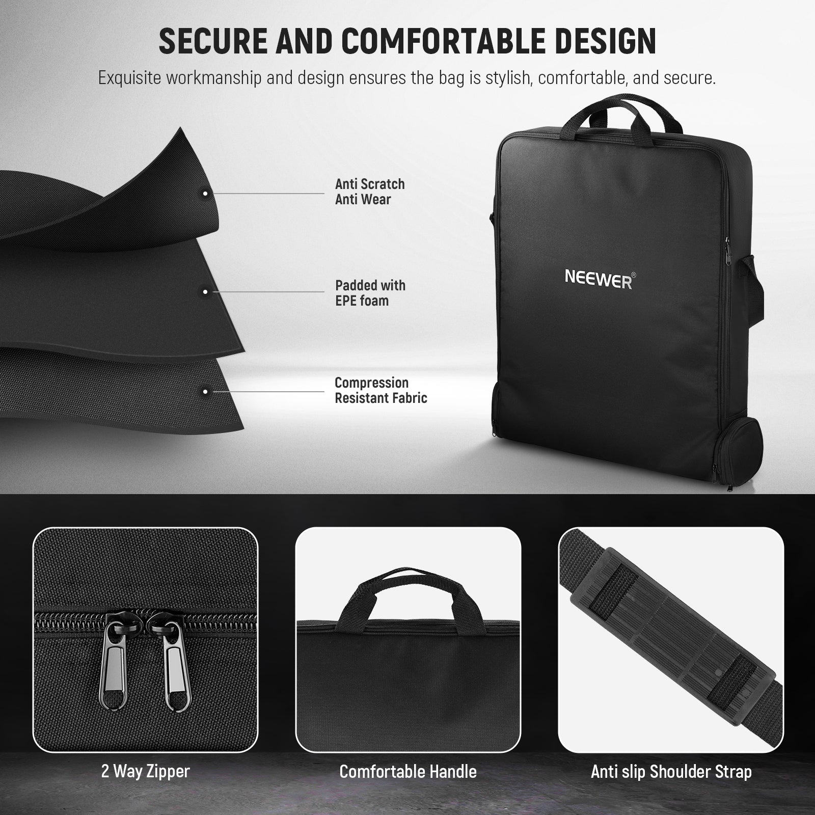 NEEWER RU-009 Ring Light Carrying Bag features a secure and comfortable design.