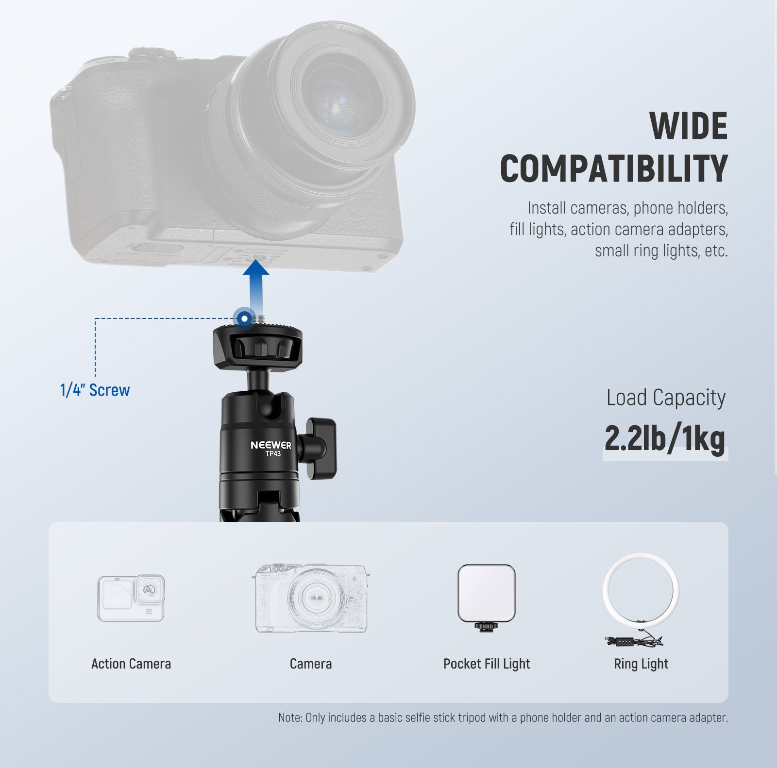 Wide Compatibility of the NEEWER TP43 Black Mini Desktop Tripod
