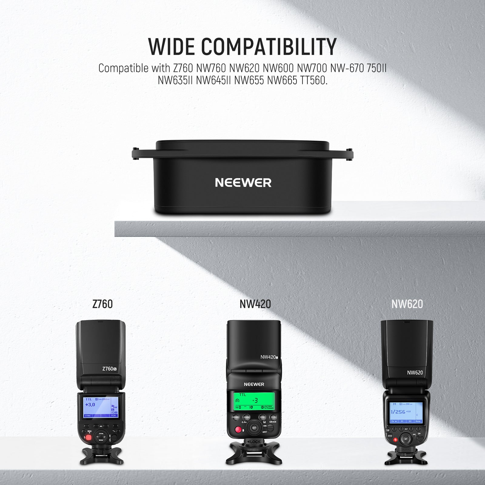 Wide Compatibility of the NEEWER SFR2 Silicone Square Flash Head Adapter Ring