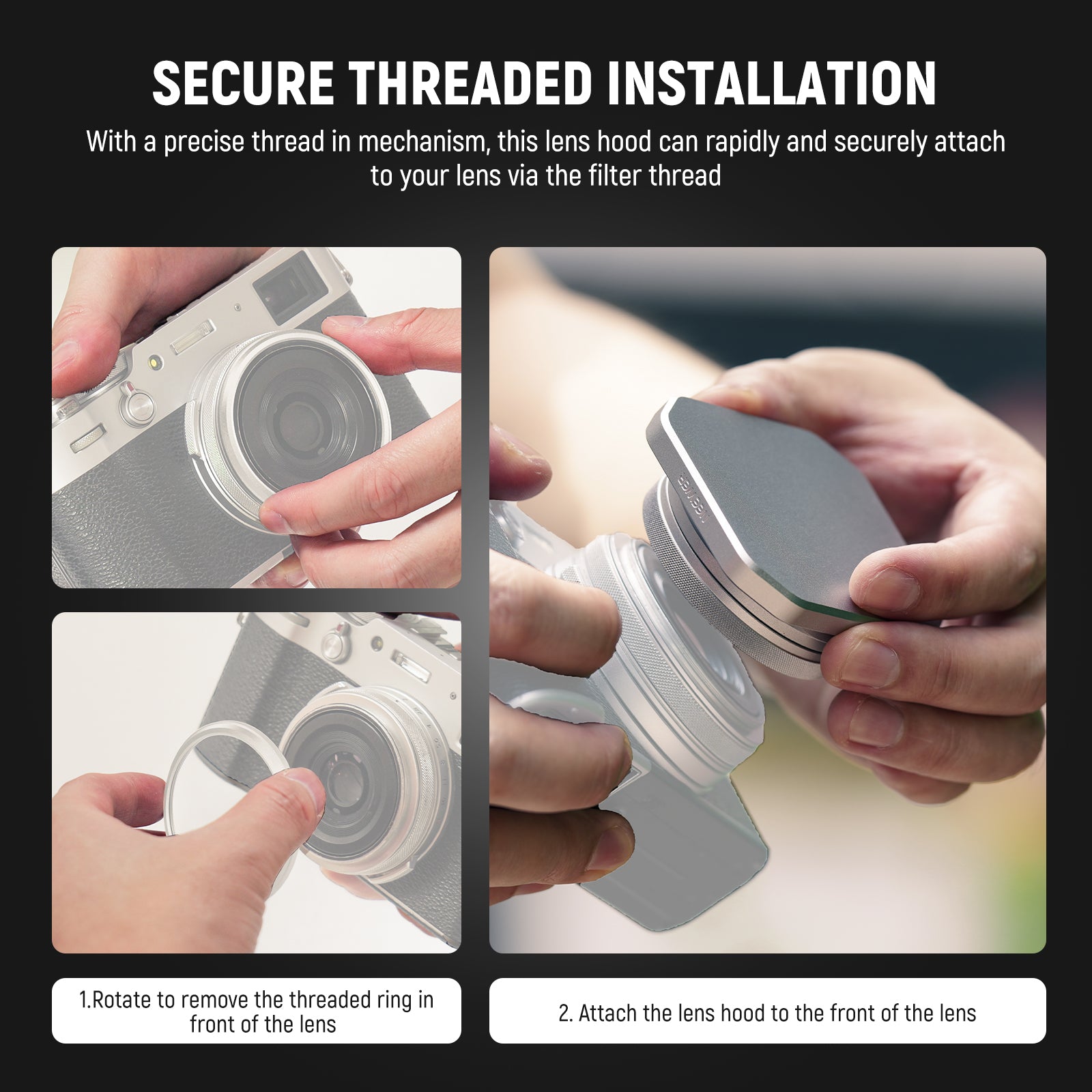 NEEWER CA087 Square Lens Hood can rapidly attach to your lens.