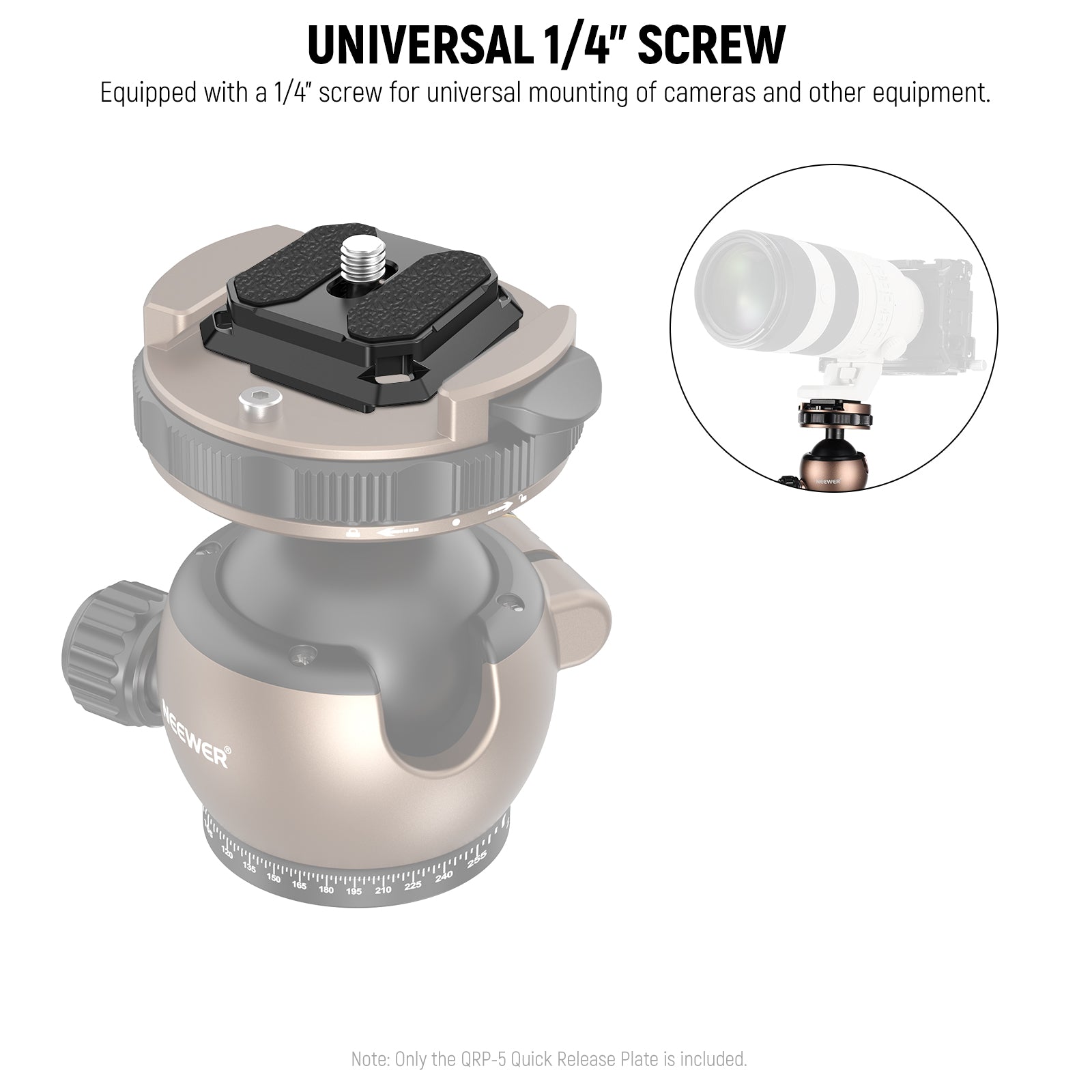 This NEEWER Arca Type Quick Release Plate is equipped with a 1/4" Screw