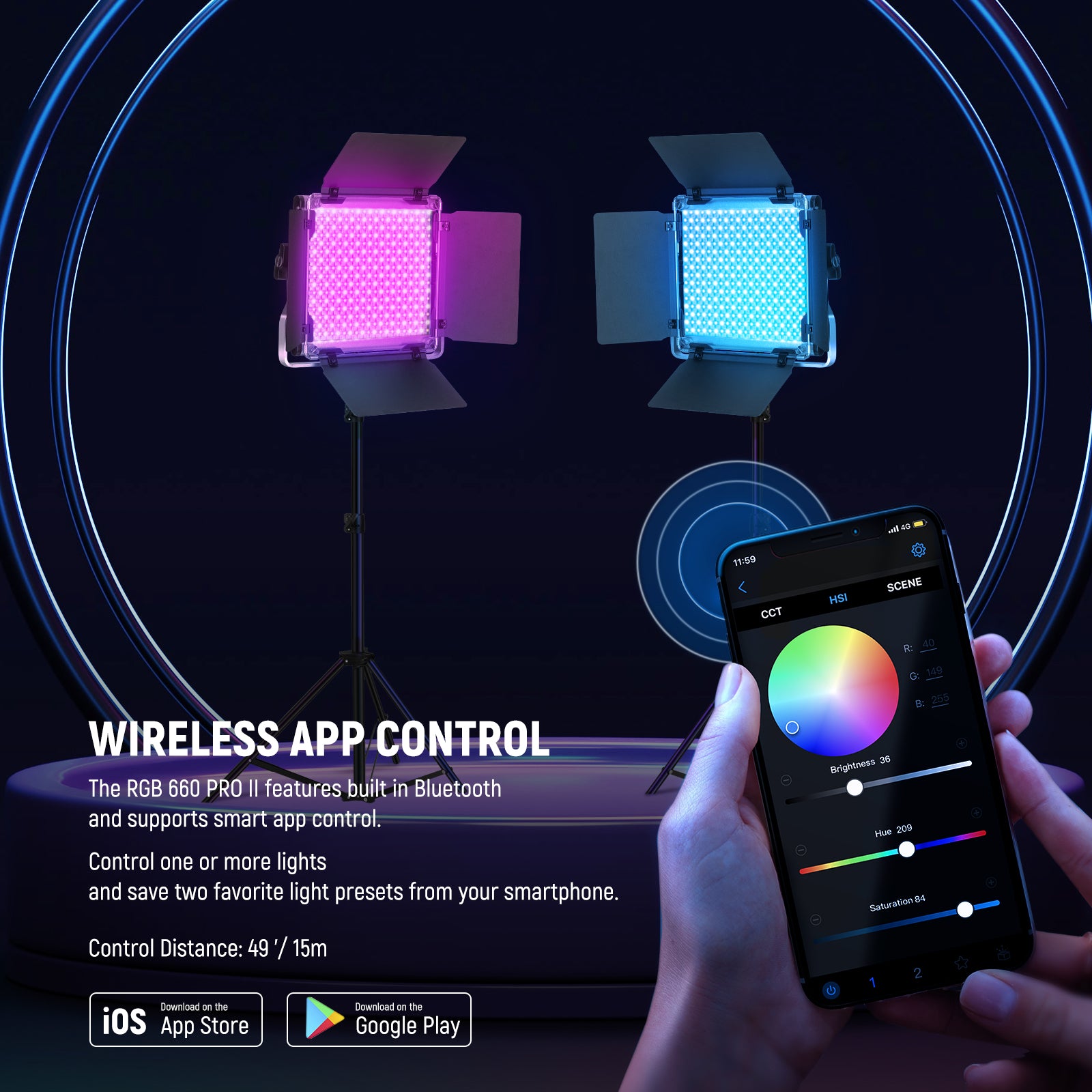 NEEWER Upgraded RGB660 PRO II RGB LED Light can be controlled by the NEEWER APP.