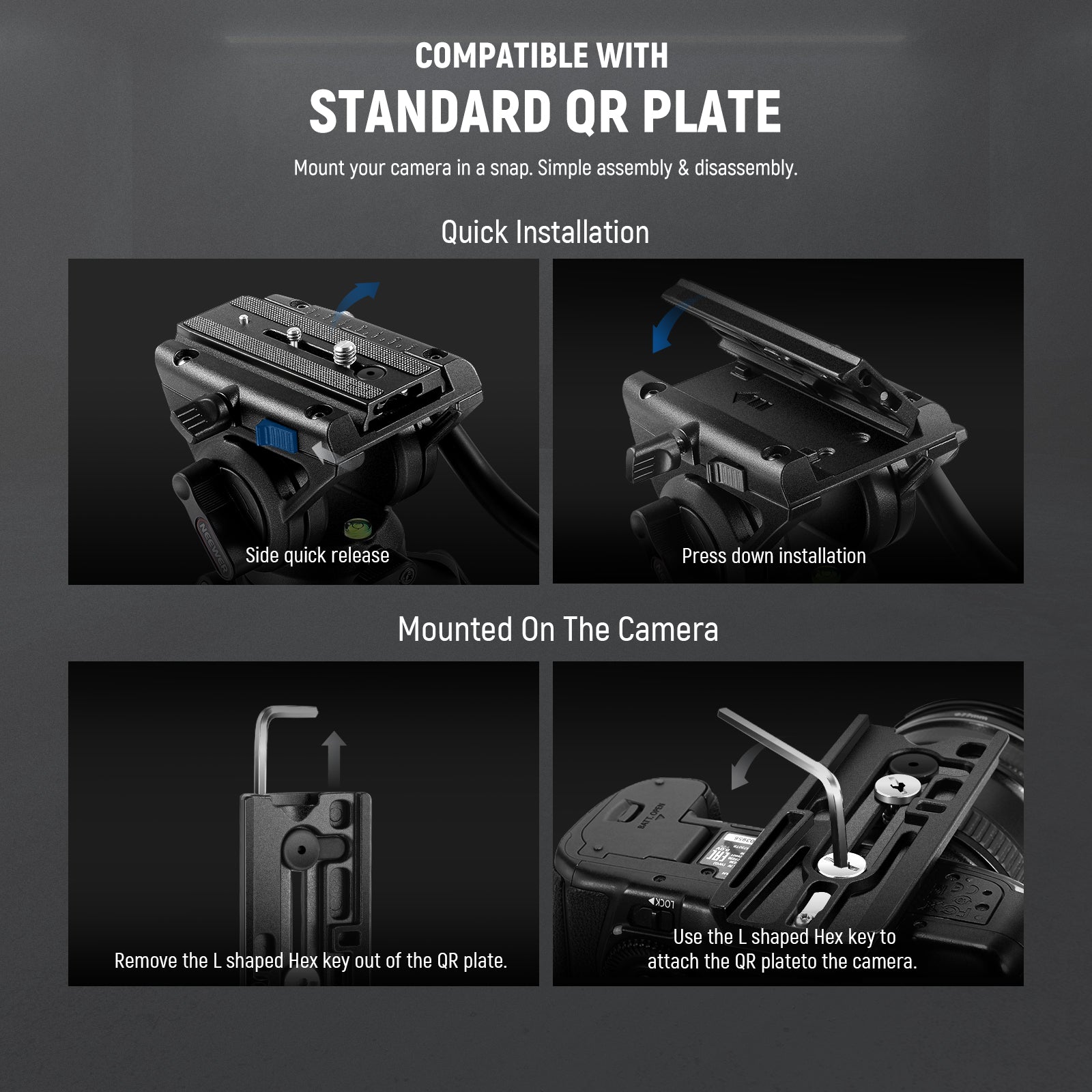 NEEWER GM76 Professional Camera Monopod is compatible with a standard QR plate.