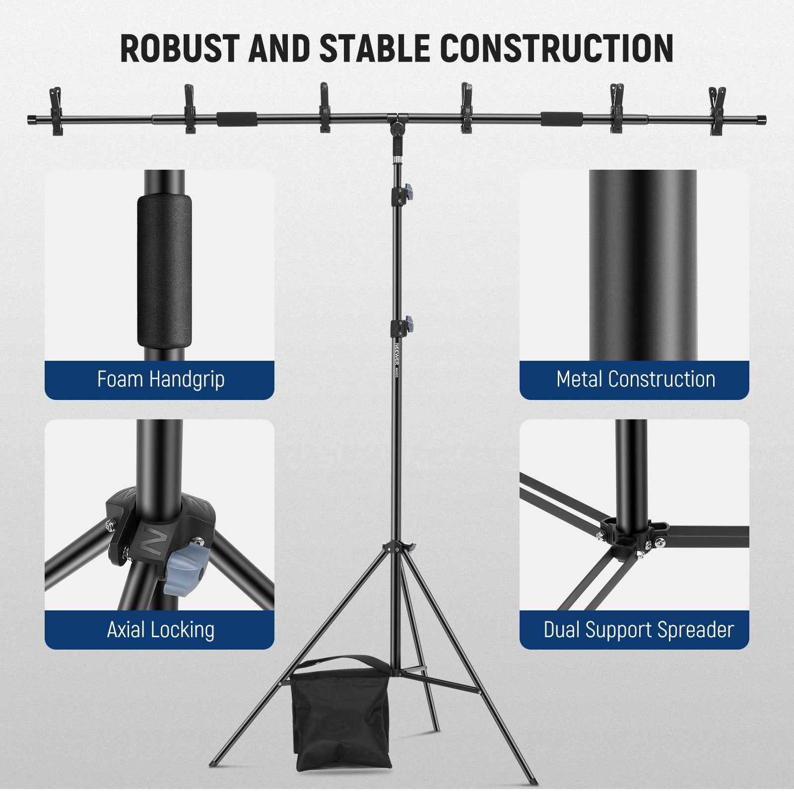 NEEWER NK005 T shaped backdrop stand features robust construction.