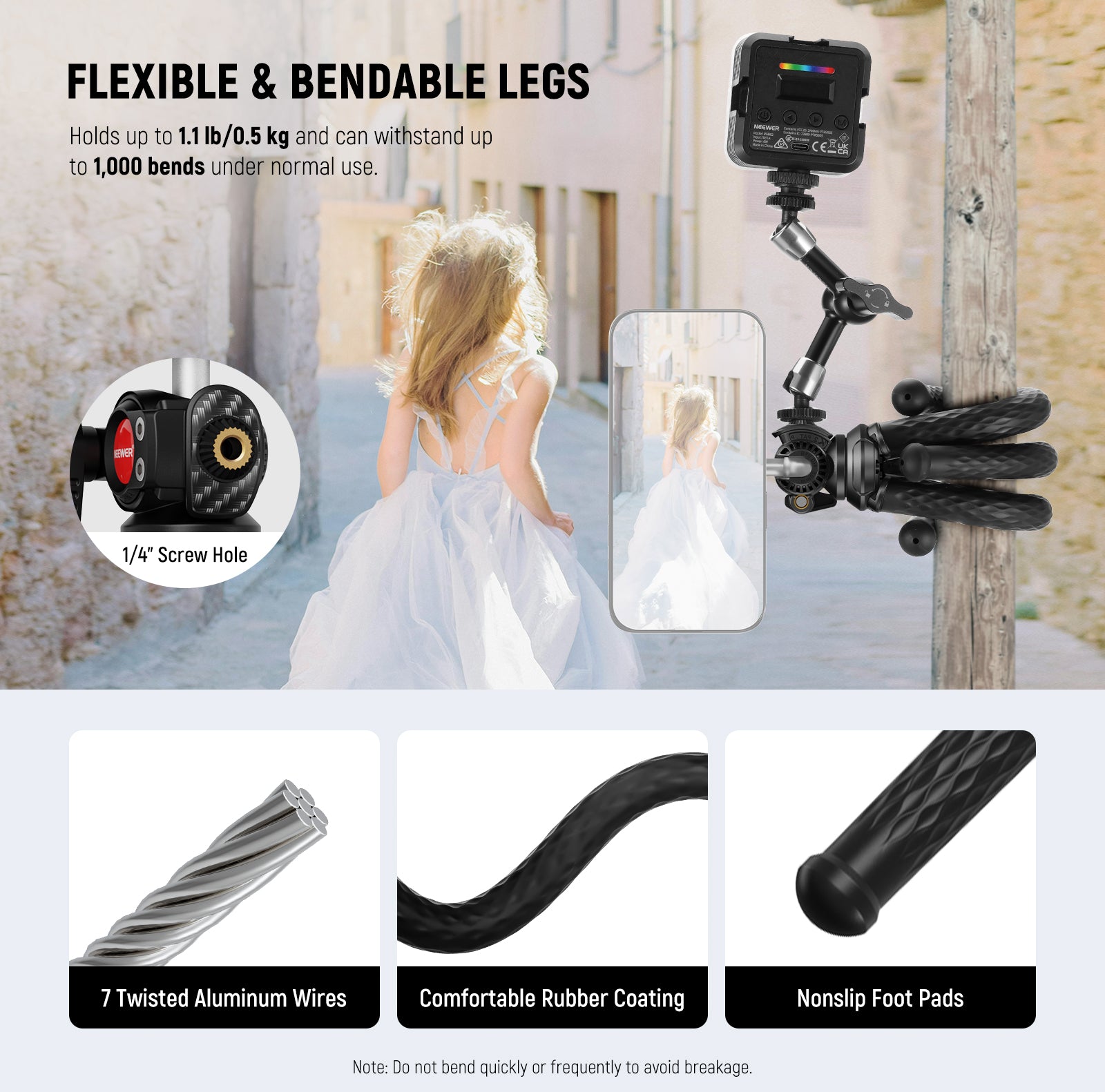 NEEWER TP33 Magnetic Flexible Phone Tripod features bendable legs.