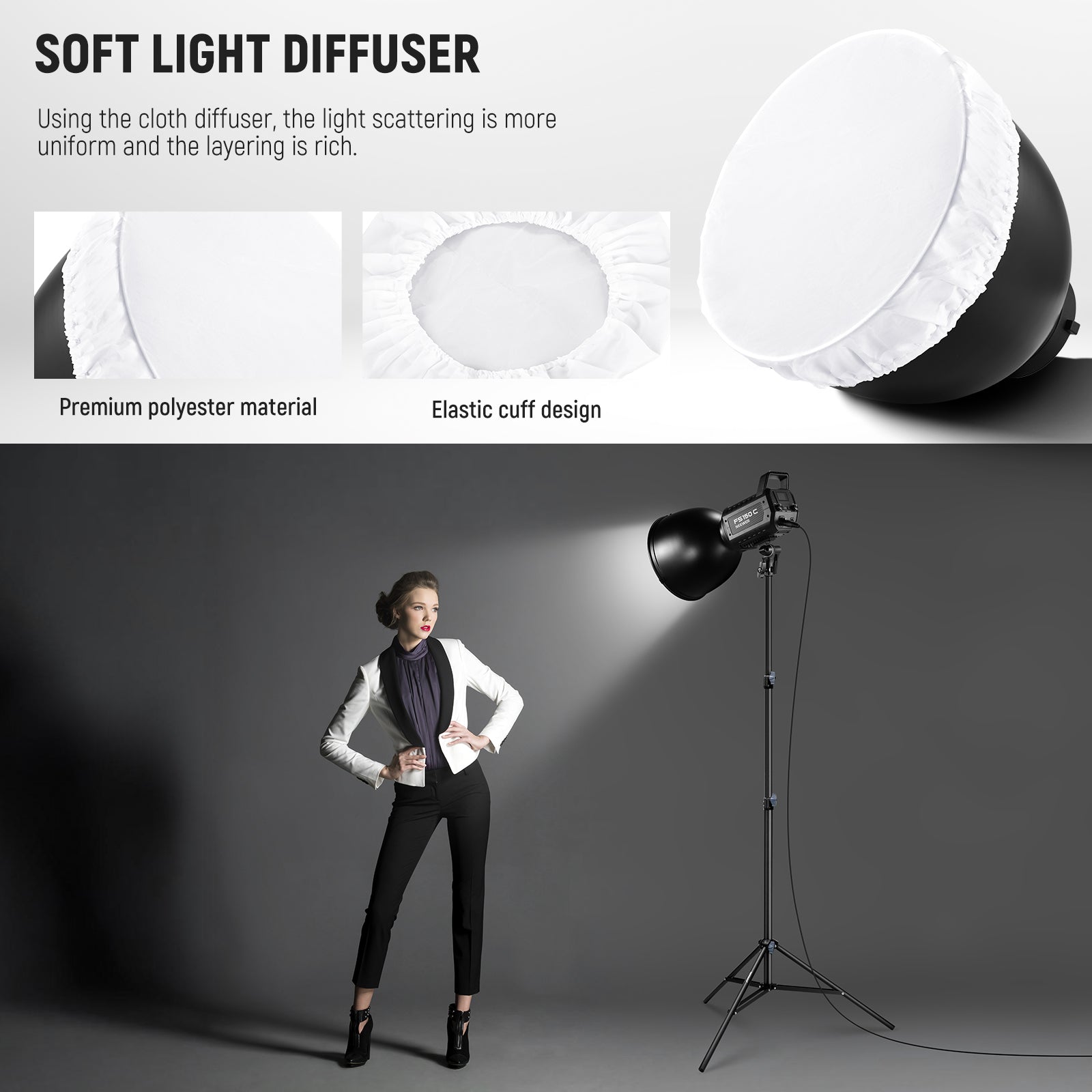 NEEWER FR26 Medium Focus Reflector Kit includes a cloth diffuser.